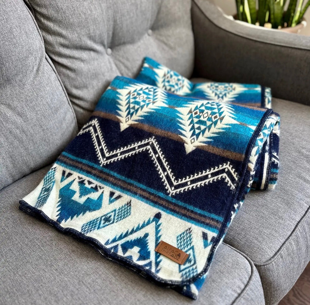 Cobalt Blue Andean Alpaca Wool Blanket