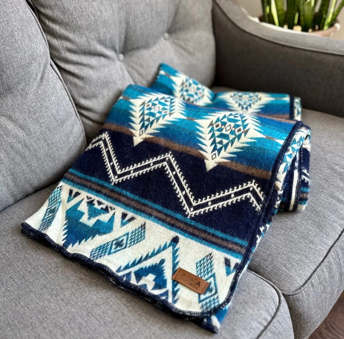 Cobalt Blue Andean Alpaca Wool Blanket
