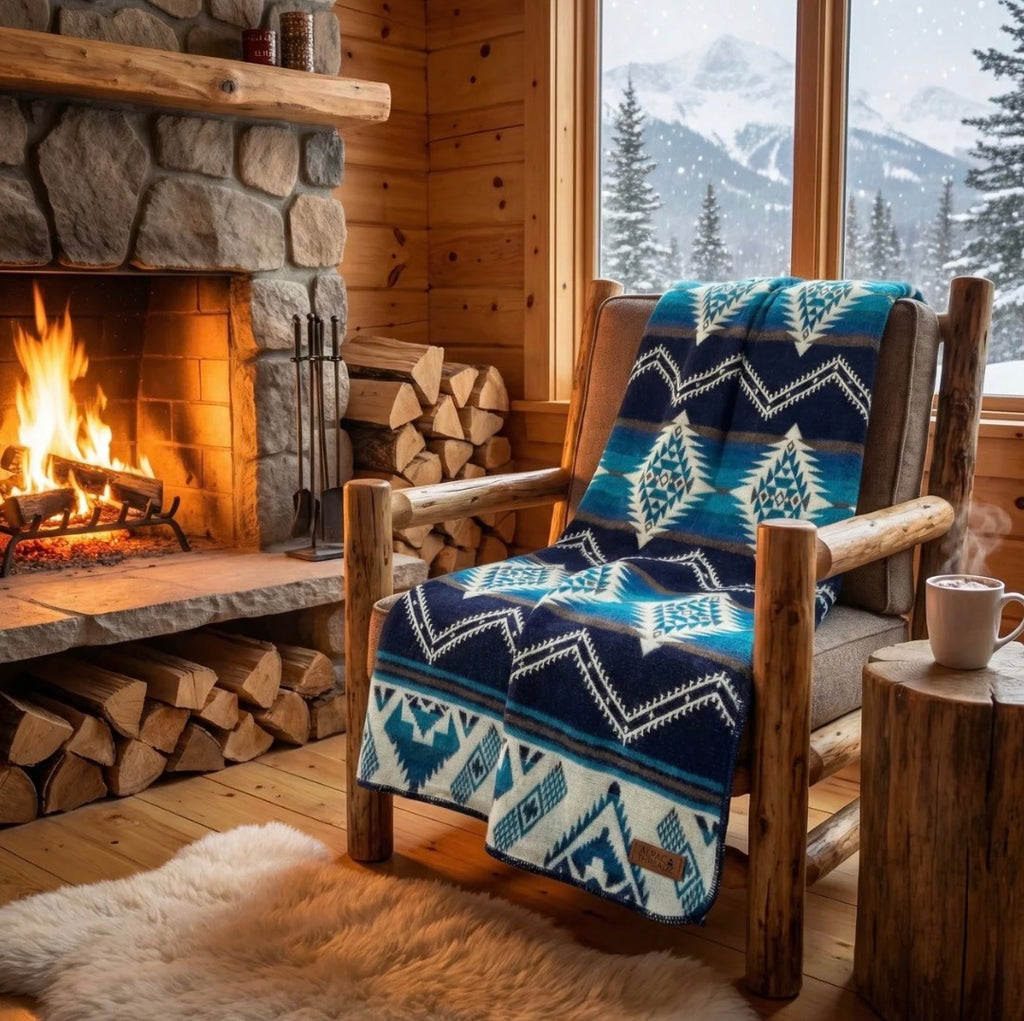 Cobalt Blue Andean Alpaca Wool Blanket