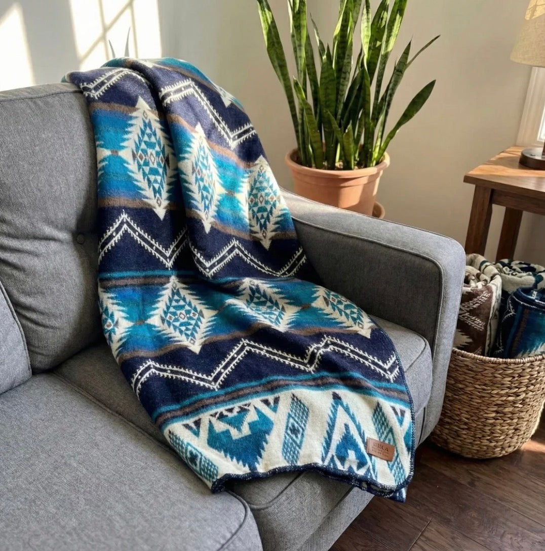 Cobalt Blue Andean Alpaca Wool Blanket