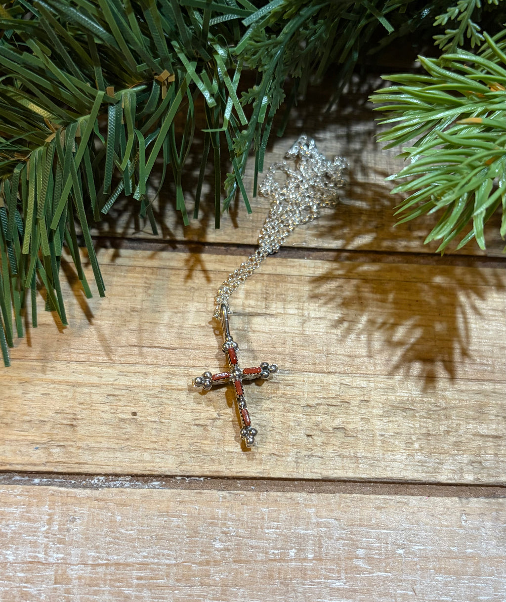 Coral & Turquoise Cross Necklace