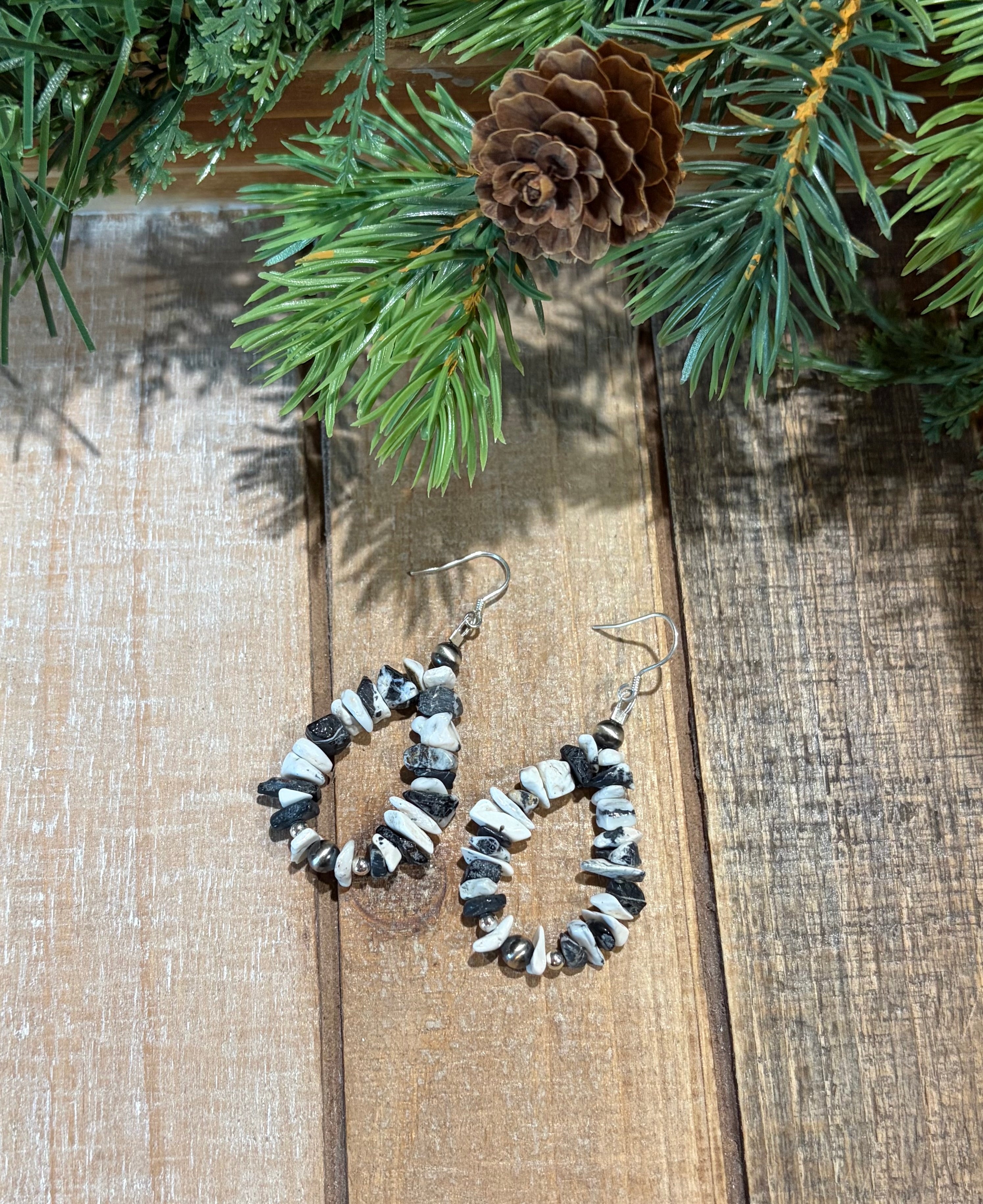 White Buffalo Chip Hoop Earrings