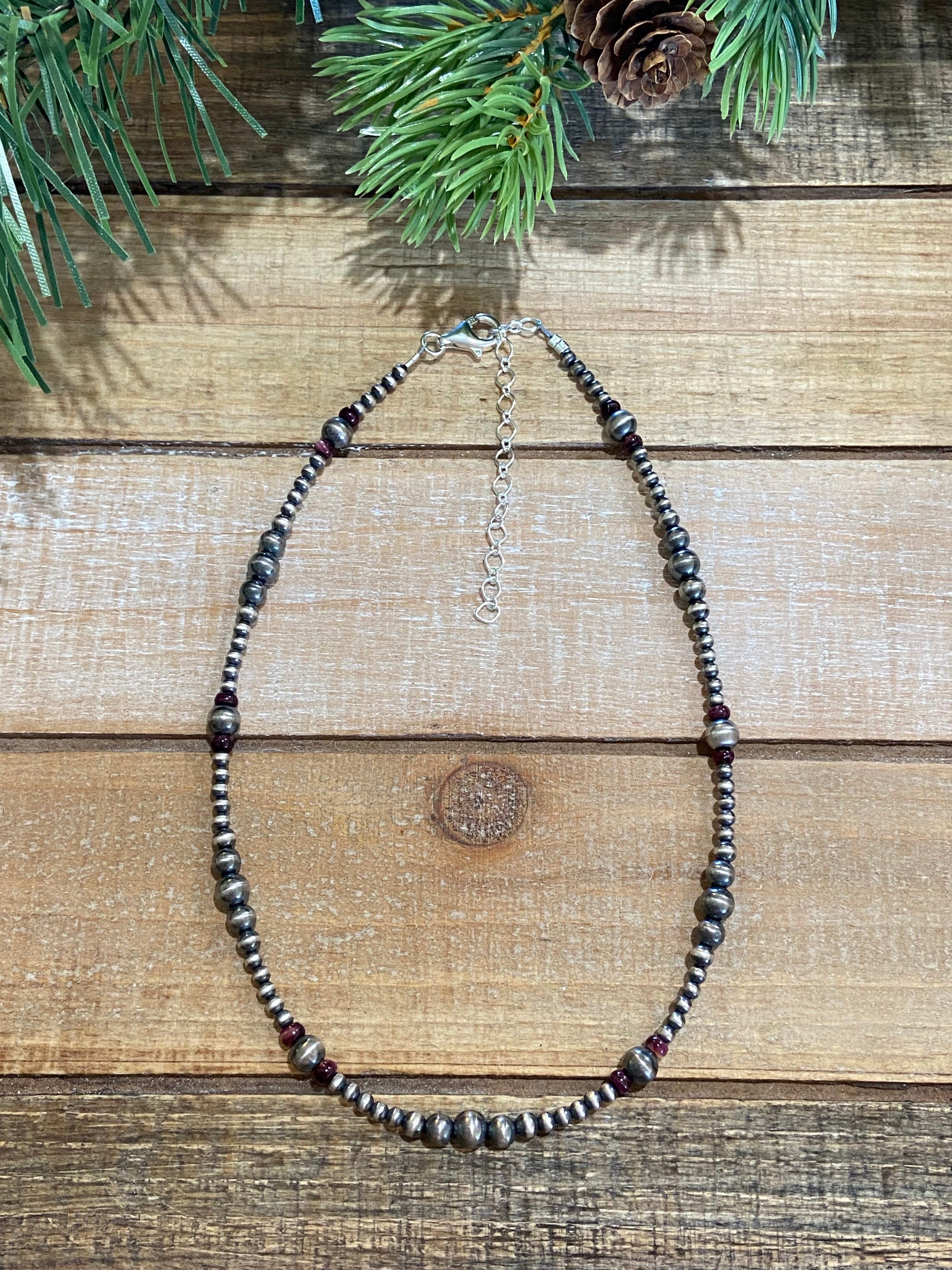 Purple Spiny Oyster & Graduated Sterling Beaded Necklace