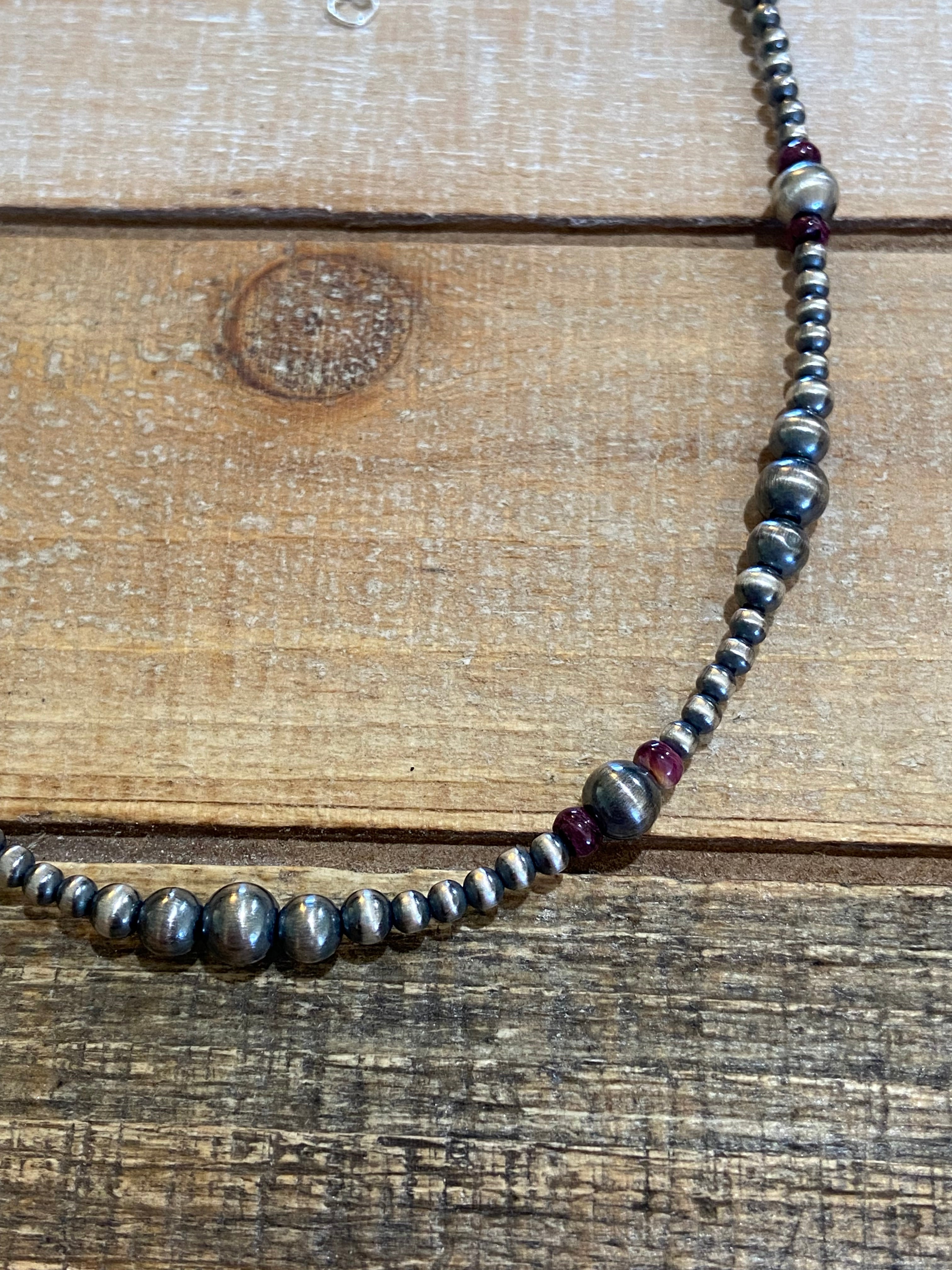 Purple Spiny Oyster & Graduated Sterling Beaded Necklace