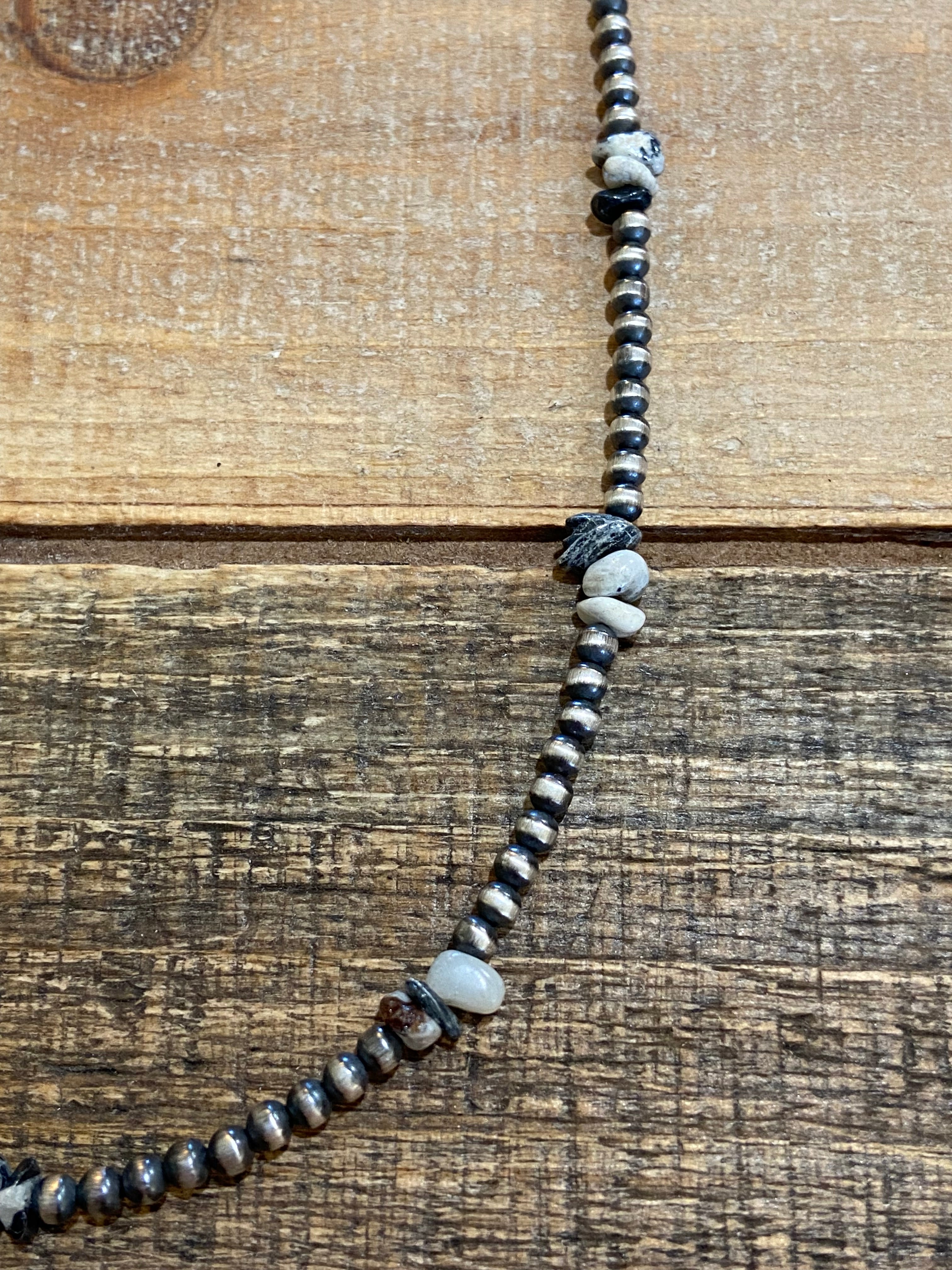 White Buffalo Chip & Sterling Silver Beaded Necklace
