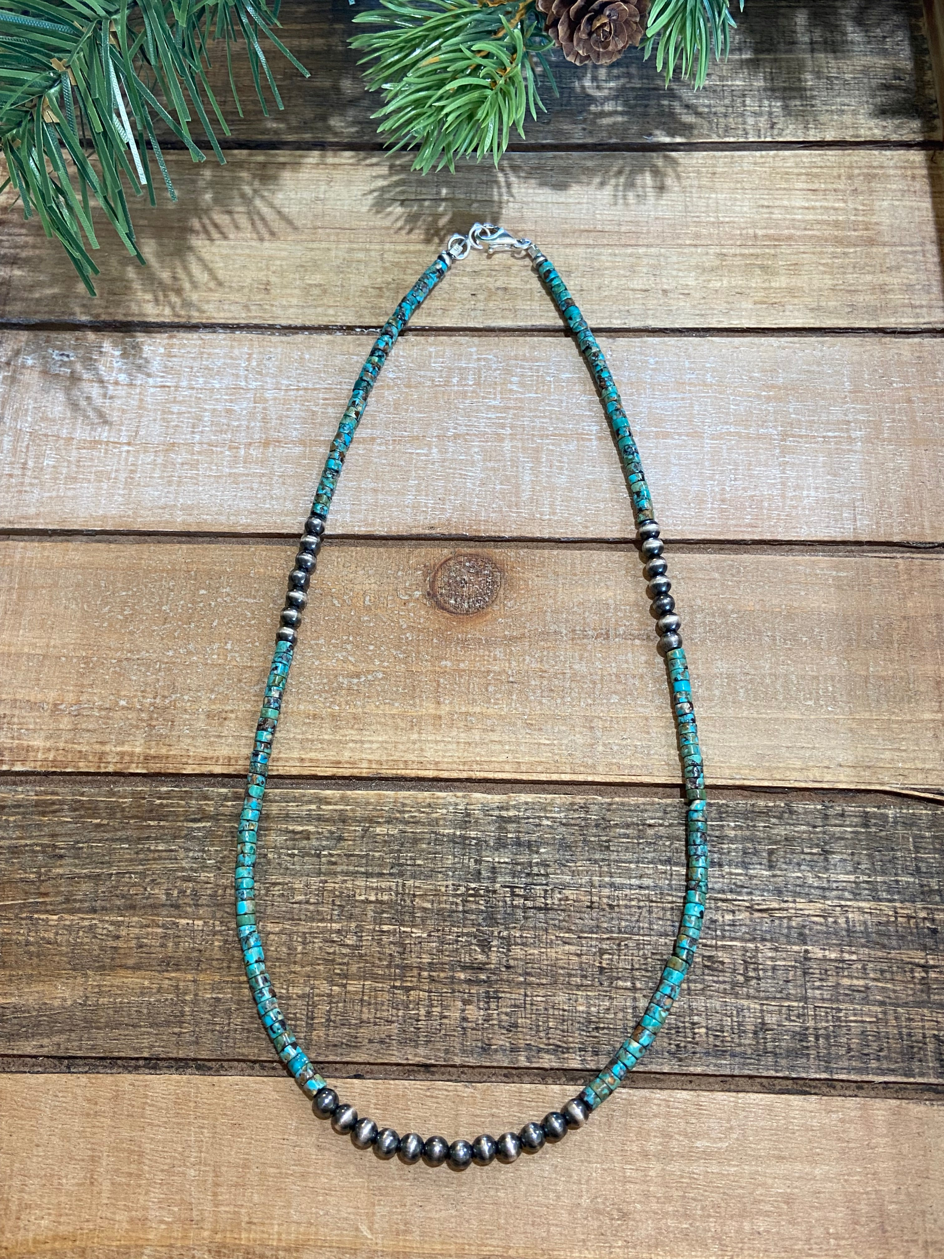 Turquoise Heishi & Sterling Silver Beaded Necklace