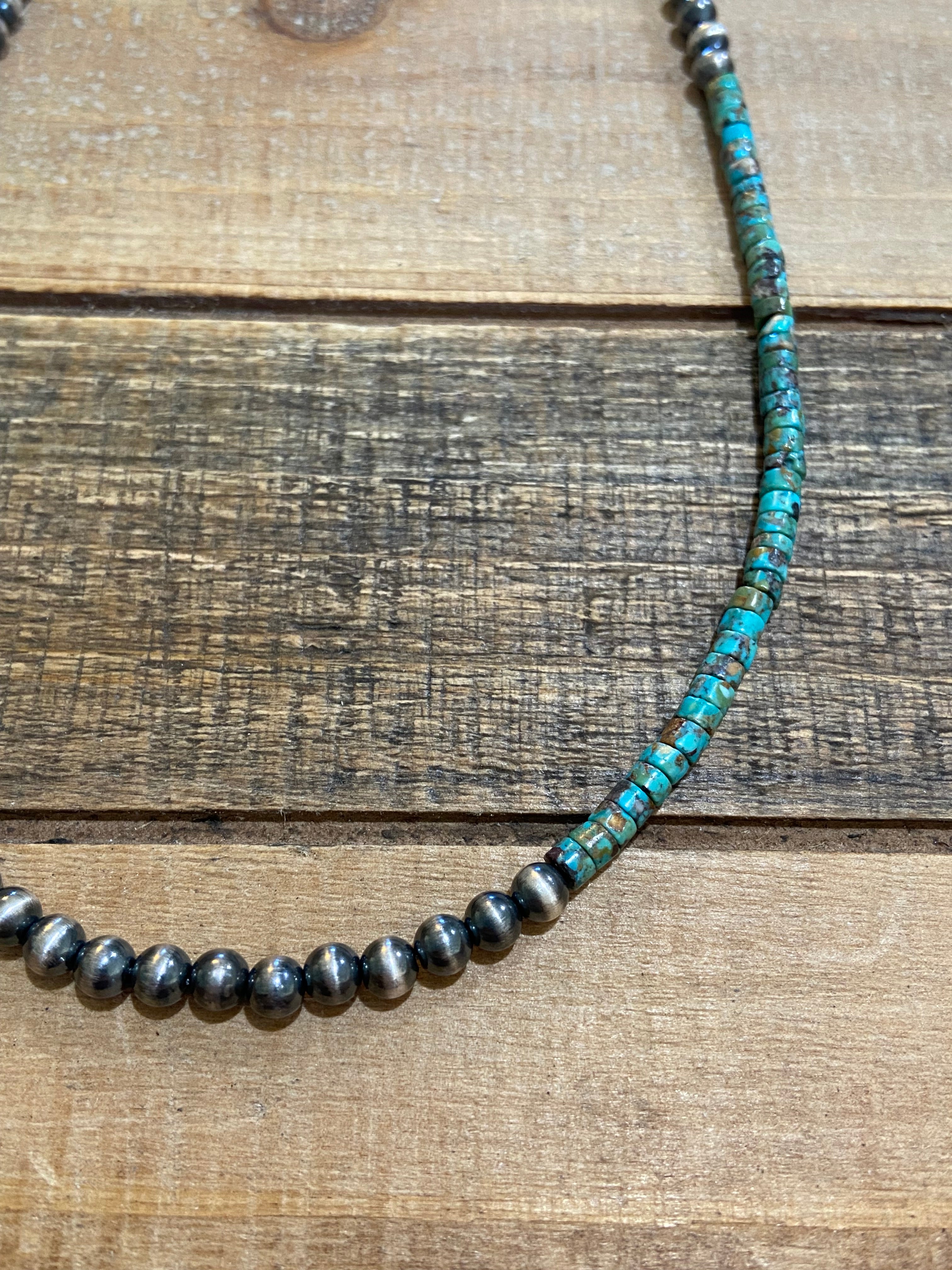 Turquoise Heishi & Sterling Silver Beaded Necklace