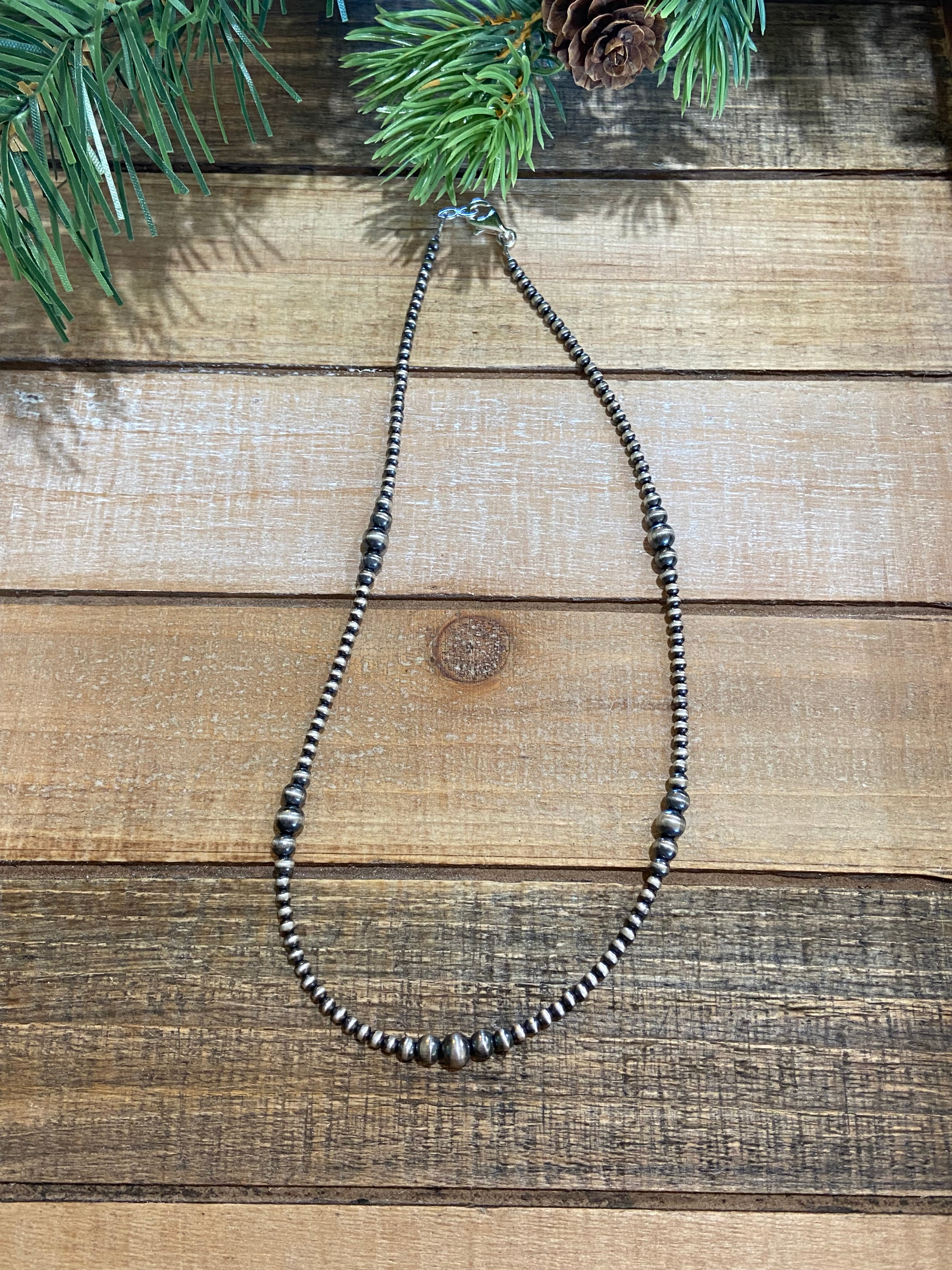 Graduated Sterling Silver Beaded Necklace