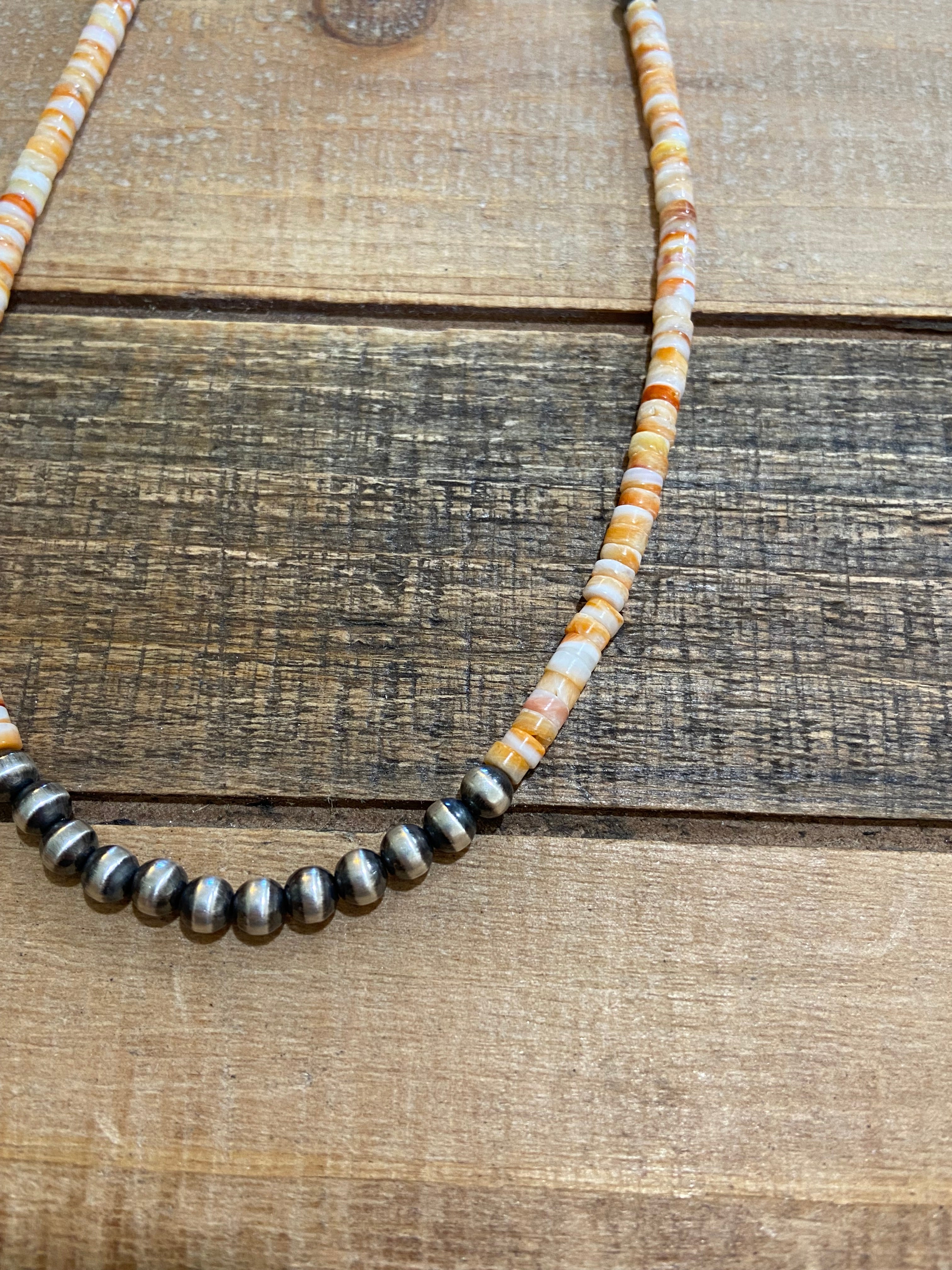 Orange Spiny Oyster & Sterling Silver Beaded Necklace