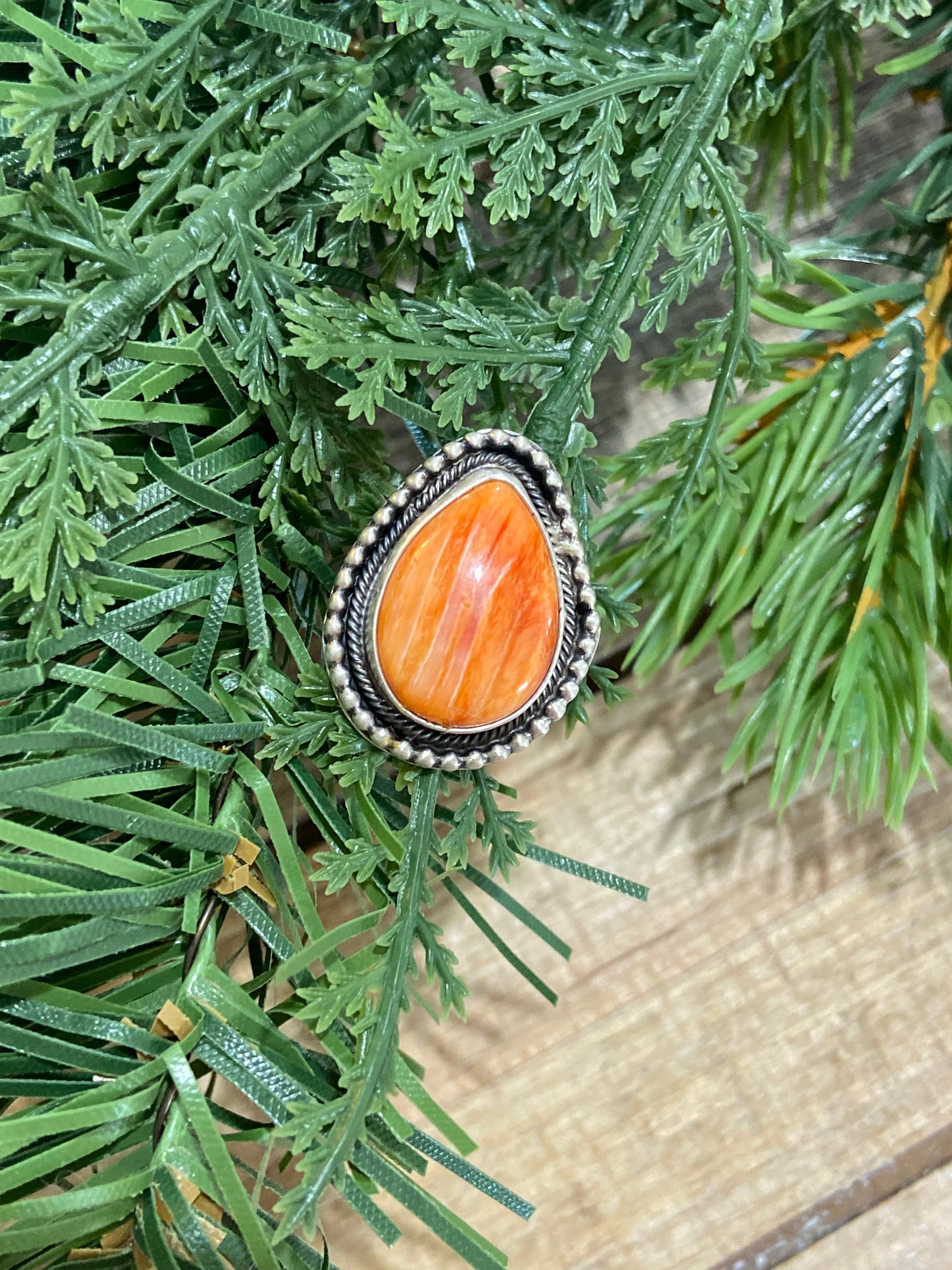 Orange Spiny Oyster Tear Drop Ring