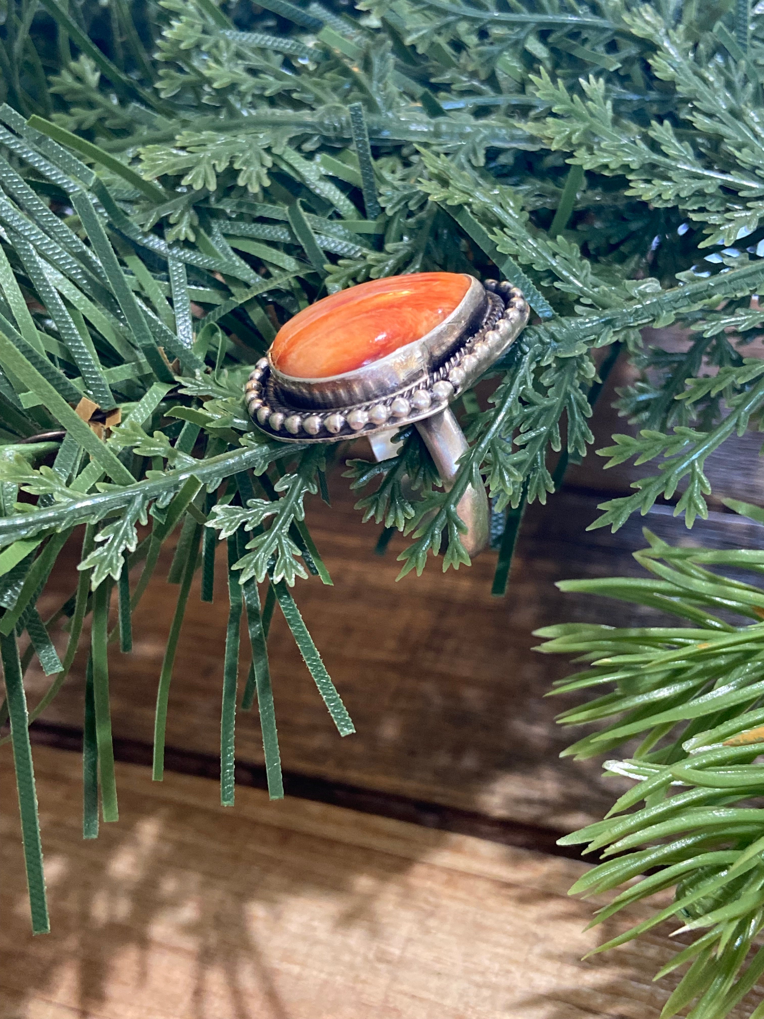 Orange Spiny Oyster Tear Drop Ring