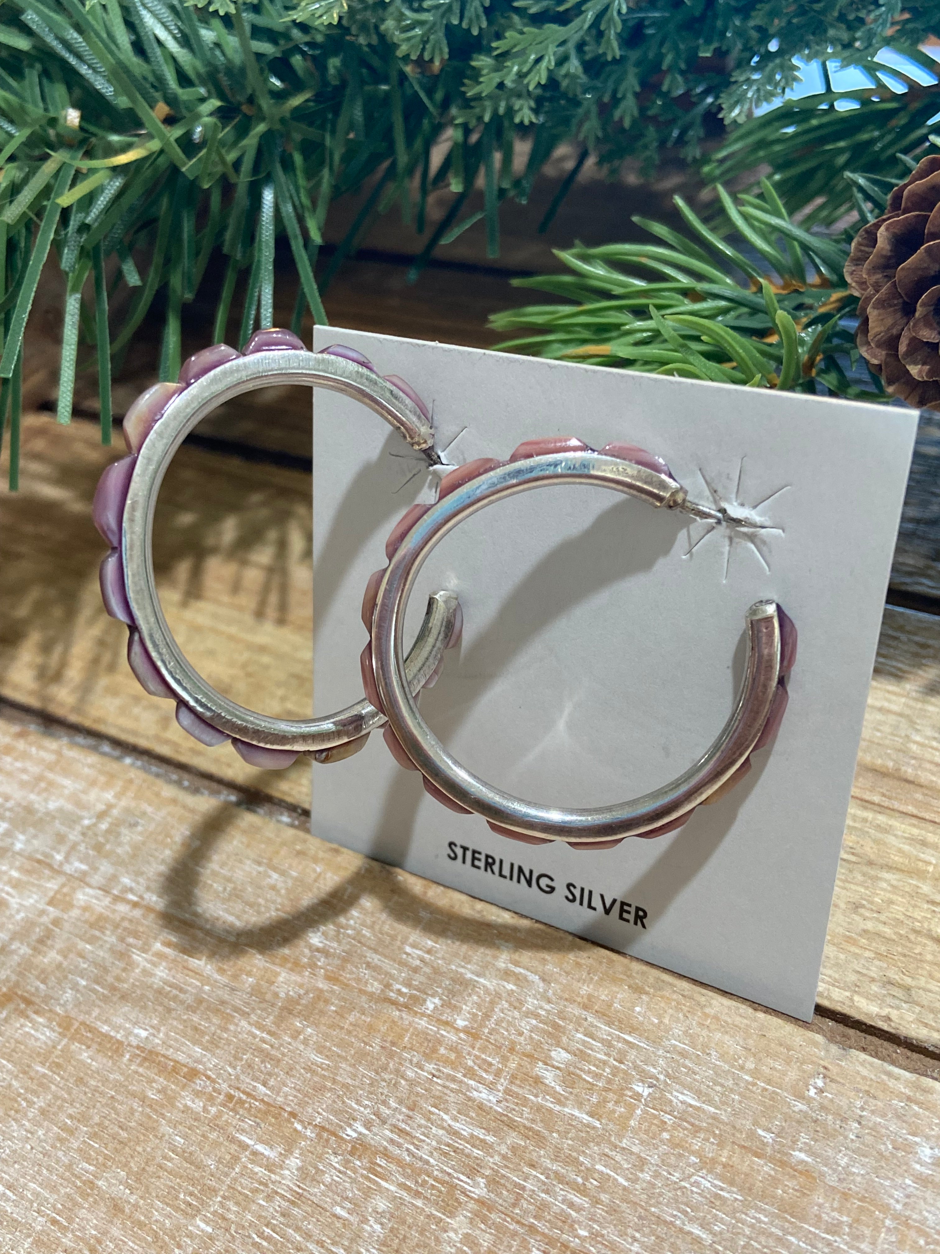 Purple Spiny Oyster Cobblestone Inlay Hoop Earrings