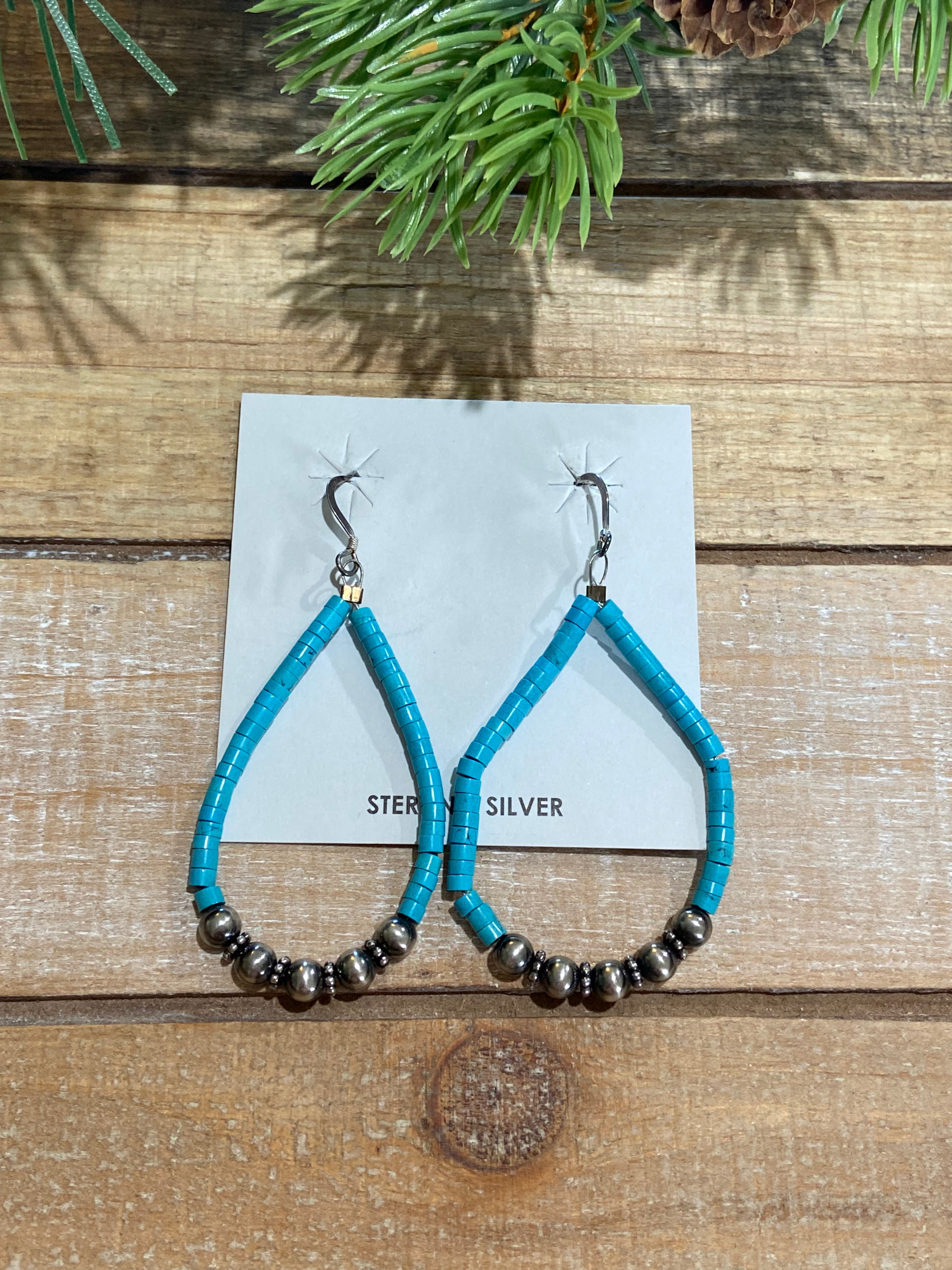 Turquoise Heishi & Sterling Silver Beaded Hoop Earrings