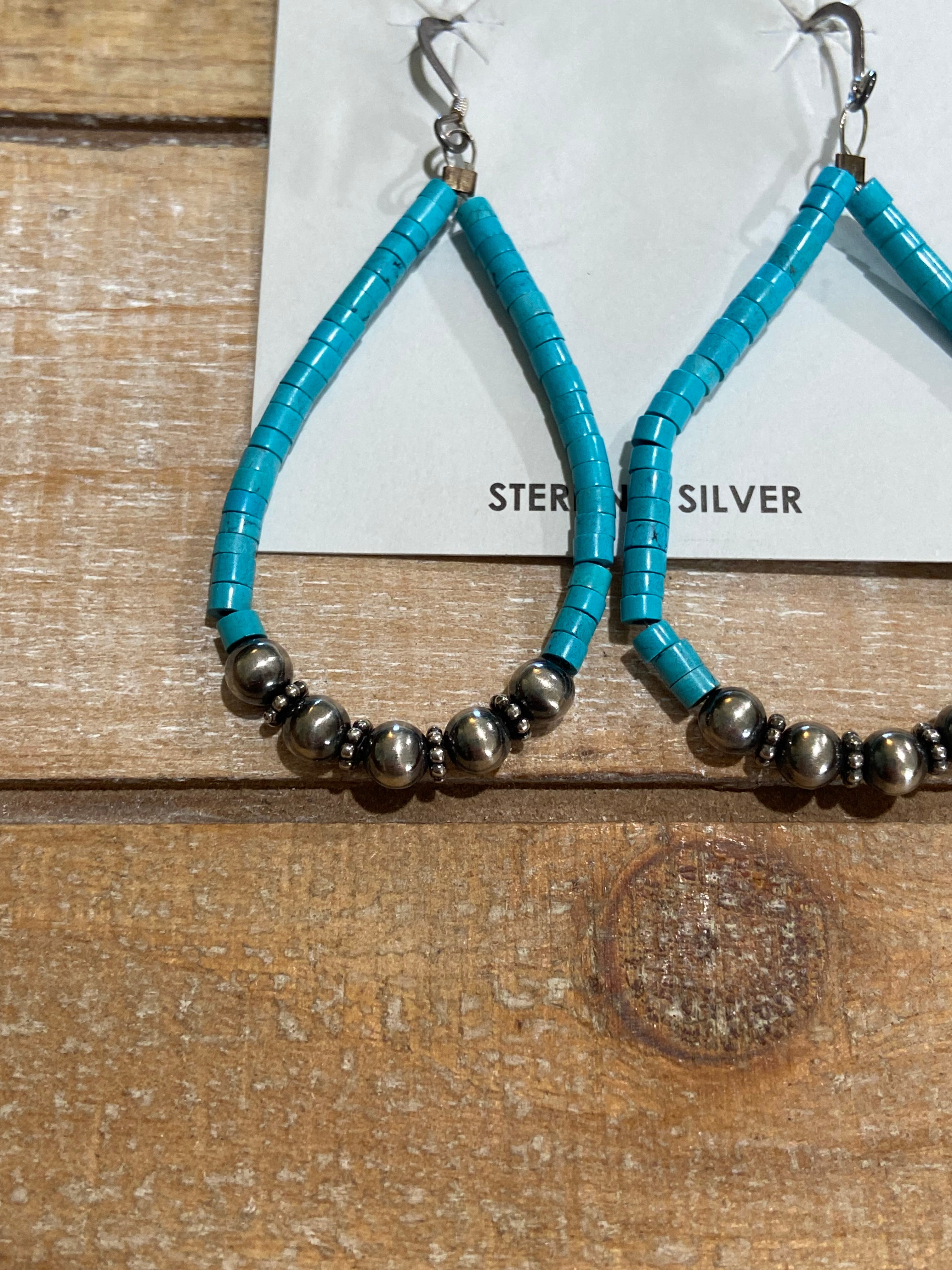 Turquoise Heishi & Sterling Silver Beaded Hoop Earrings