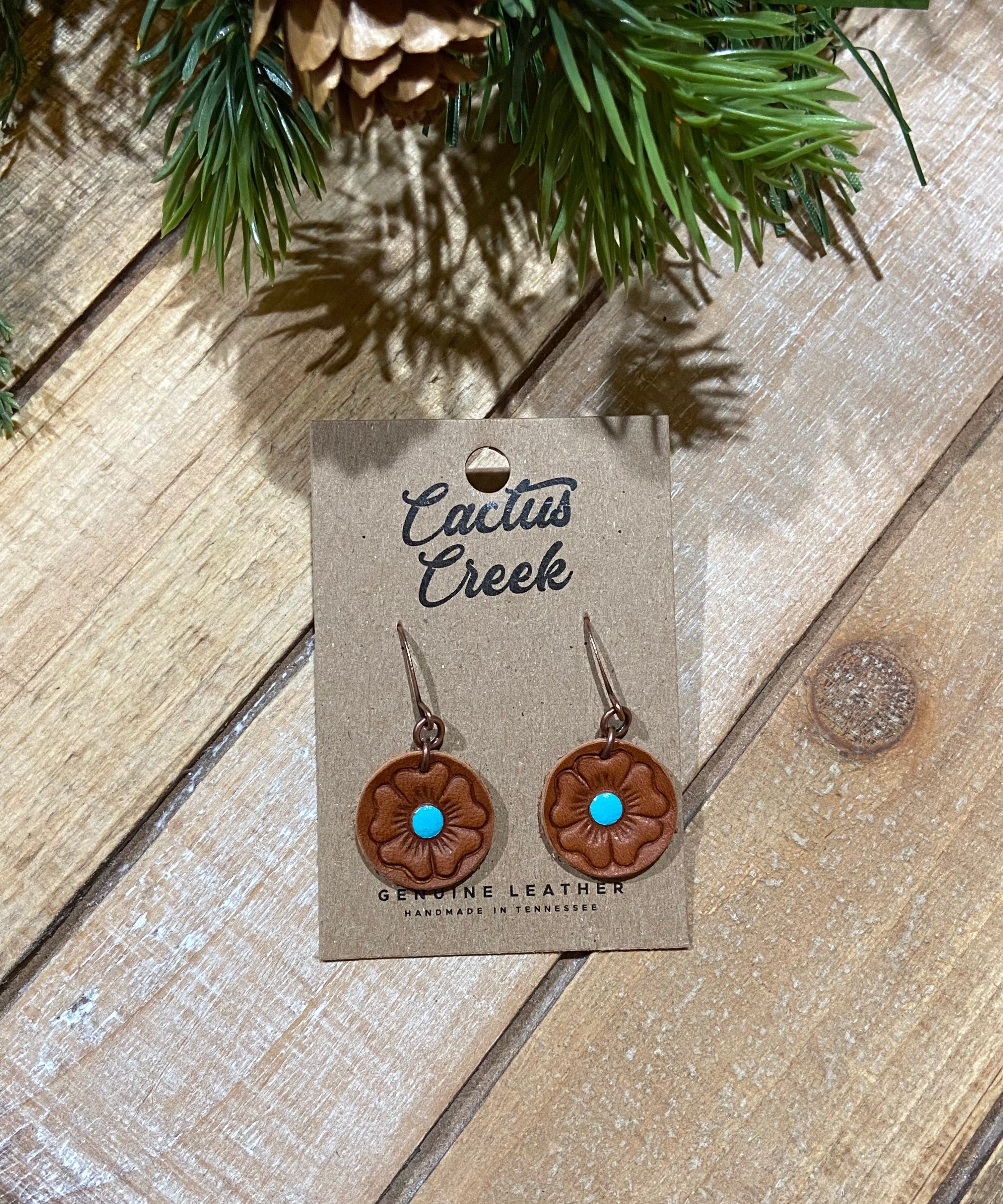 "Baylor" Hand Stamped Leather Earrings