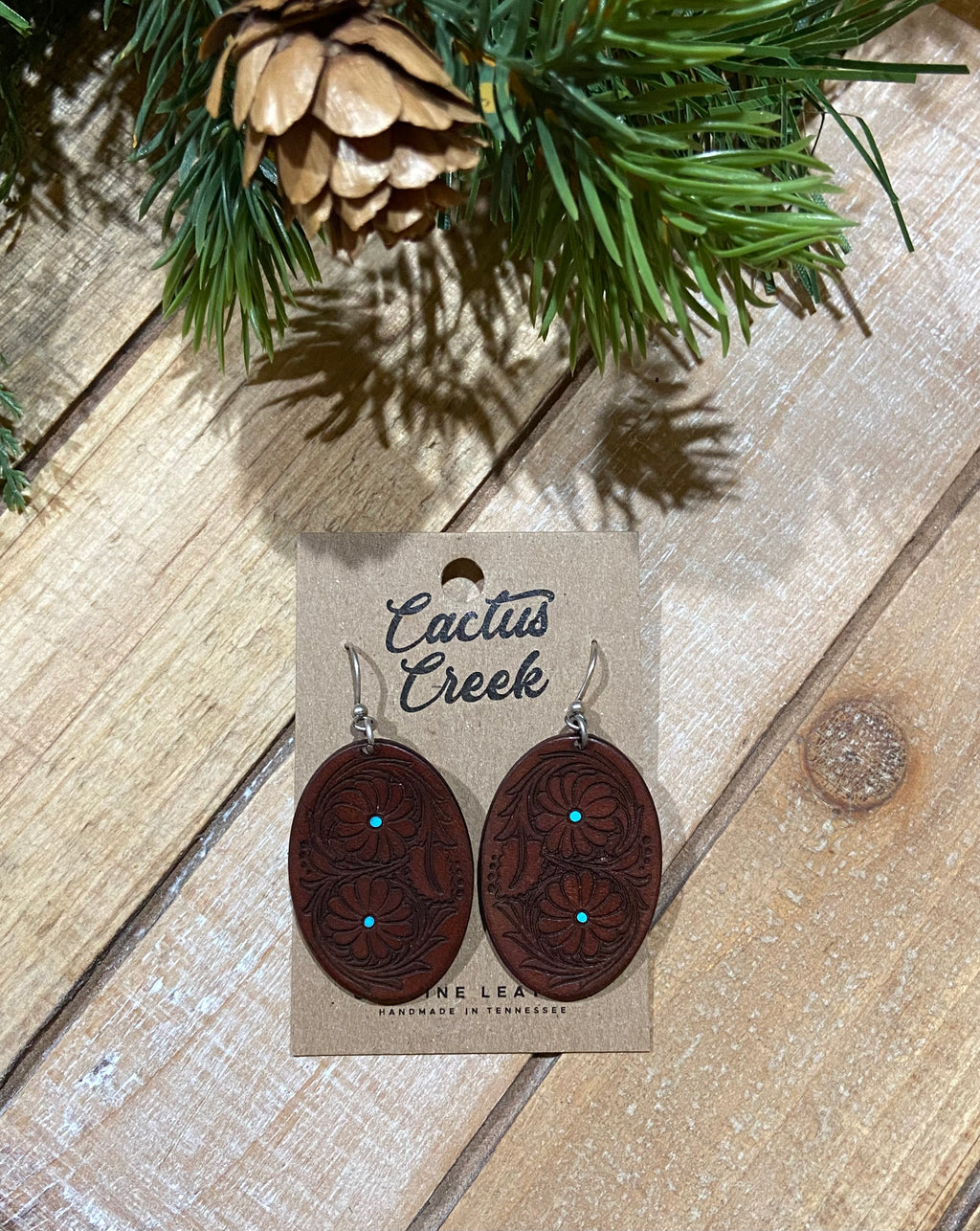 "Laura" Hand Engraved Leather Earrings