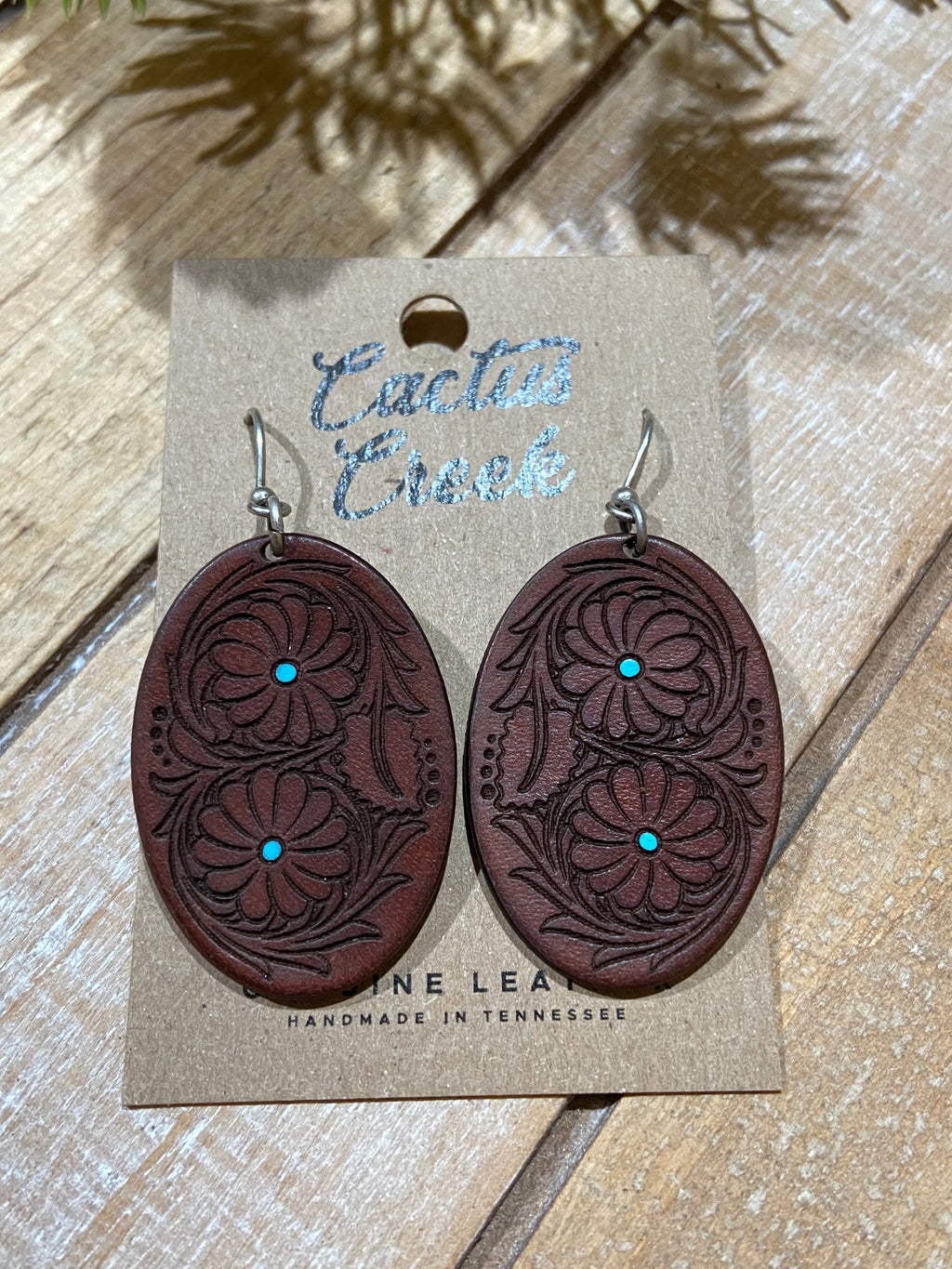 "Laura" Hand Engraved Leather Earrings