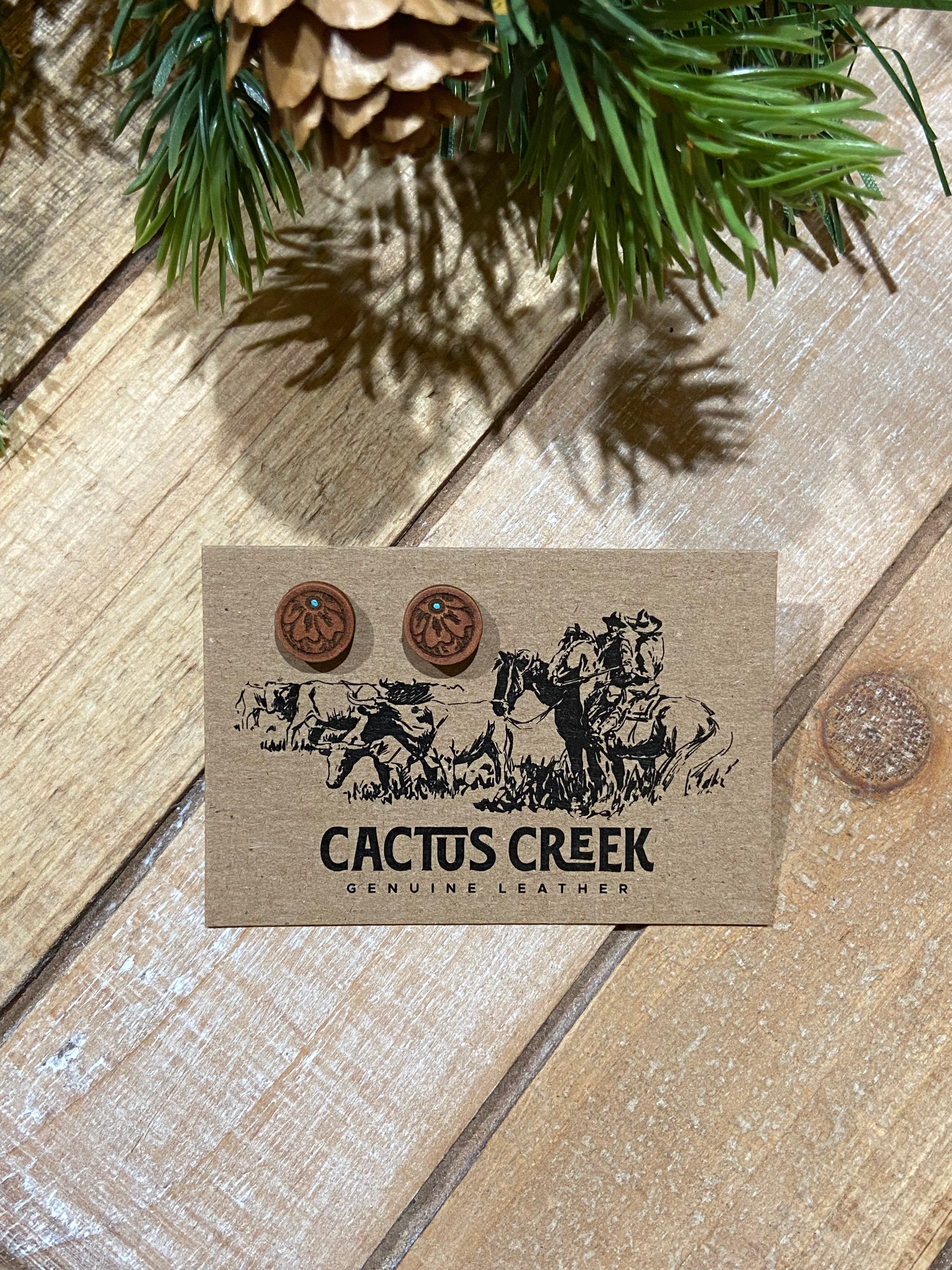 "Mini Millie" Hand Engraved Leather Stud Earrings