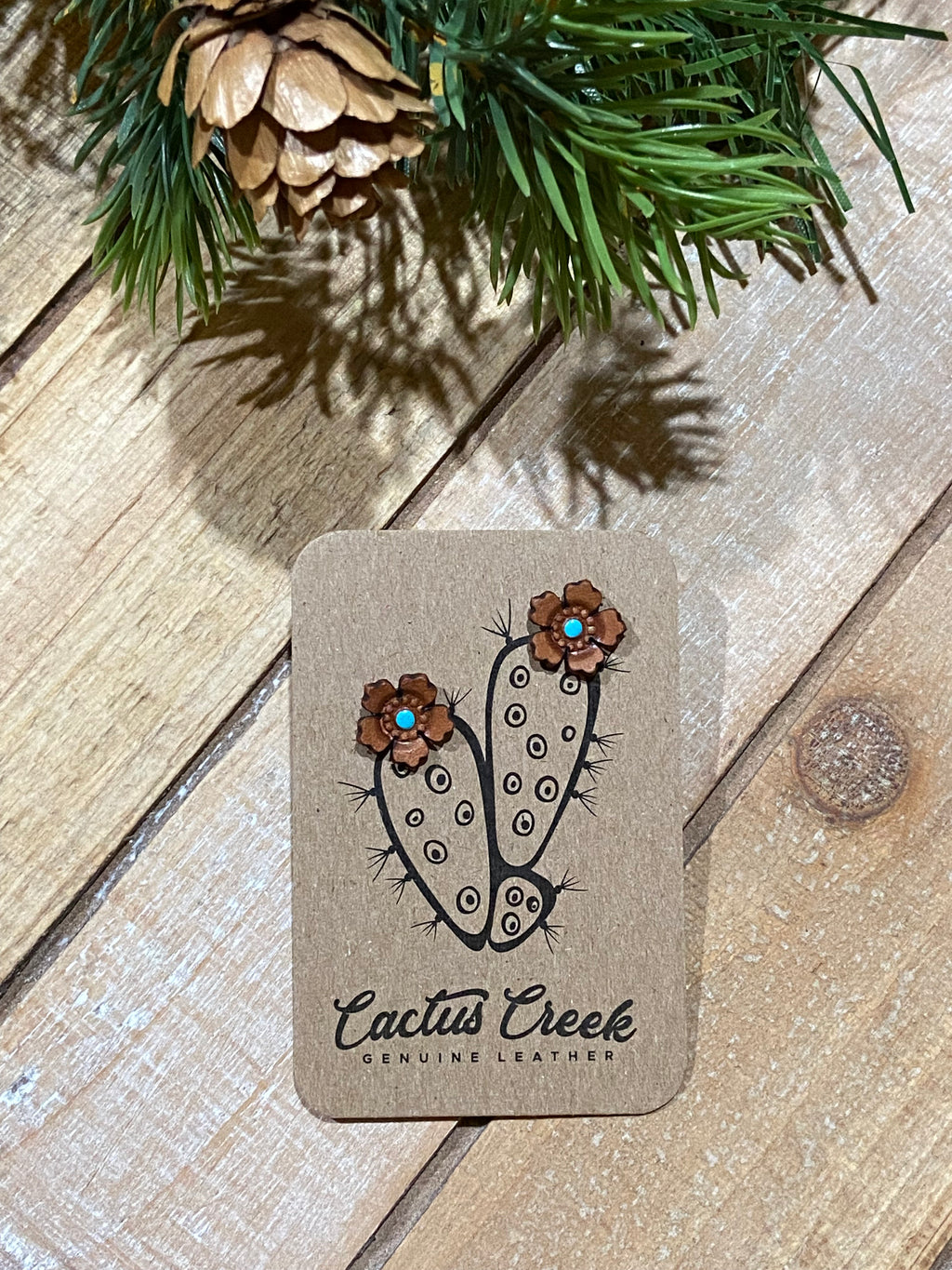 "Western Rose" Hand Stamped Leather Stud Earrings