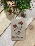 "Western Rose" Hand Stamped Leather Stud Earrings