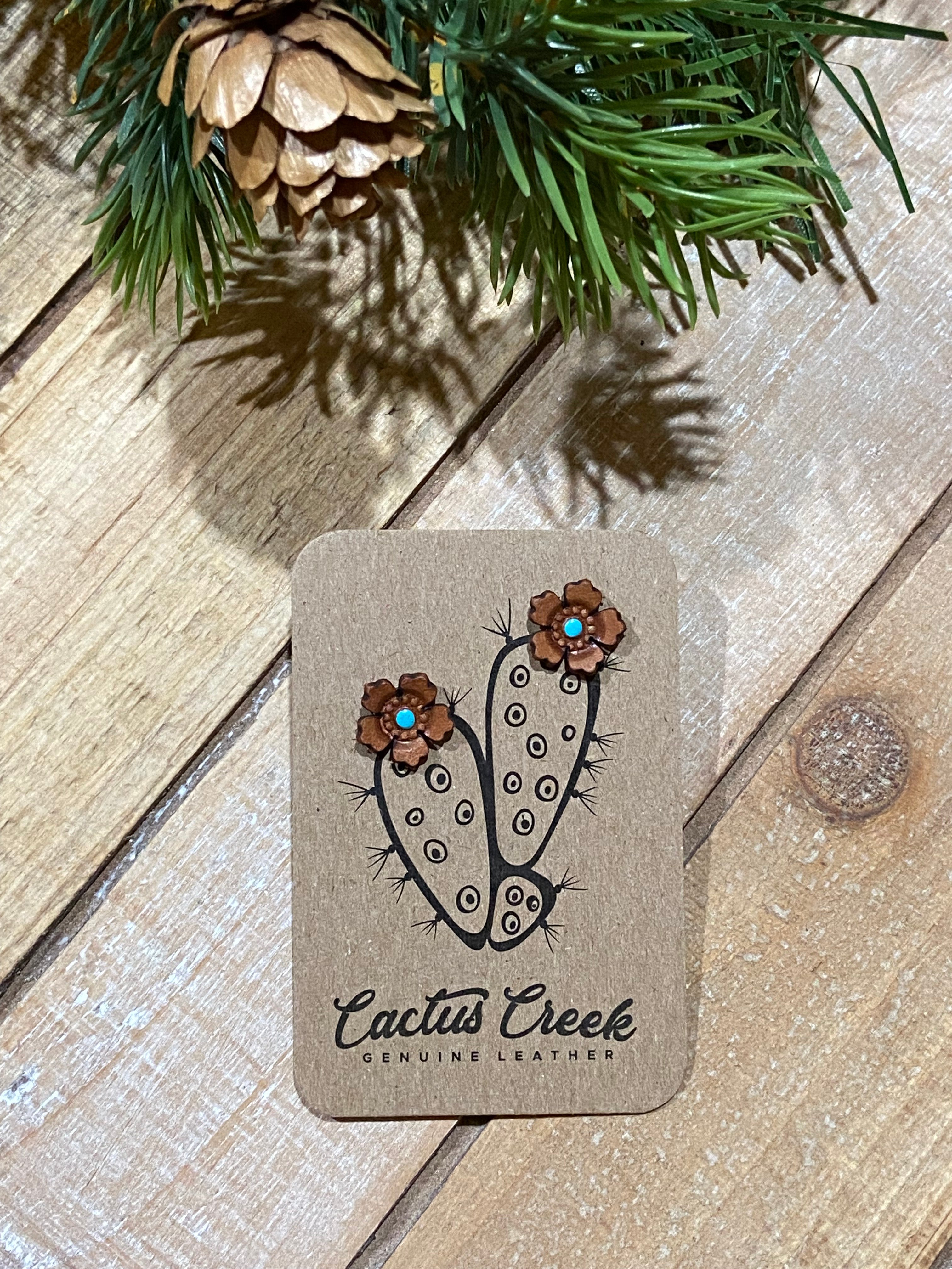 "Western Rose" Hand Stamped Leather Stud Earrings