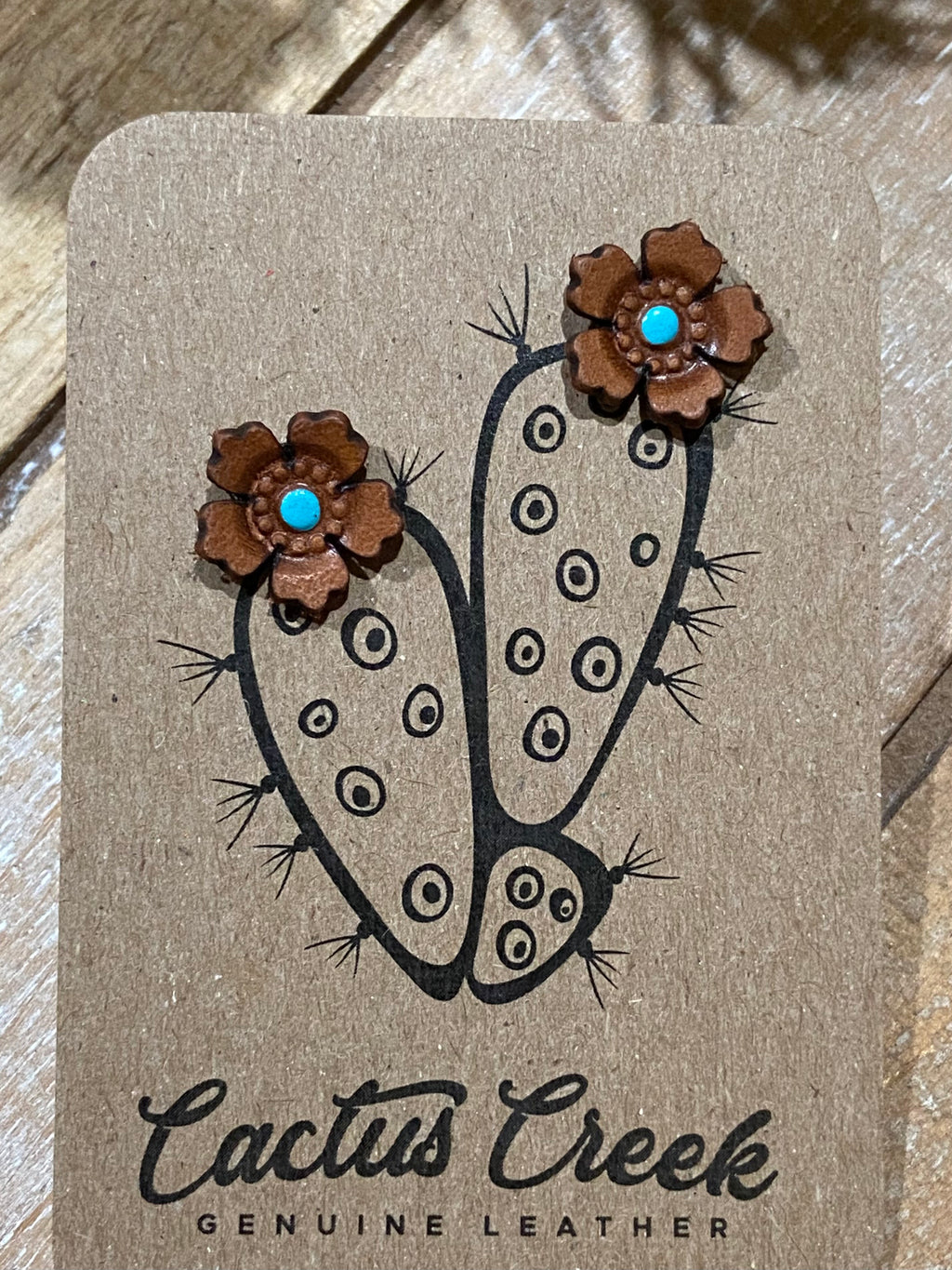 "Western Rose" Hand Stamped Leather Stud Earrings