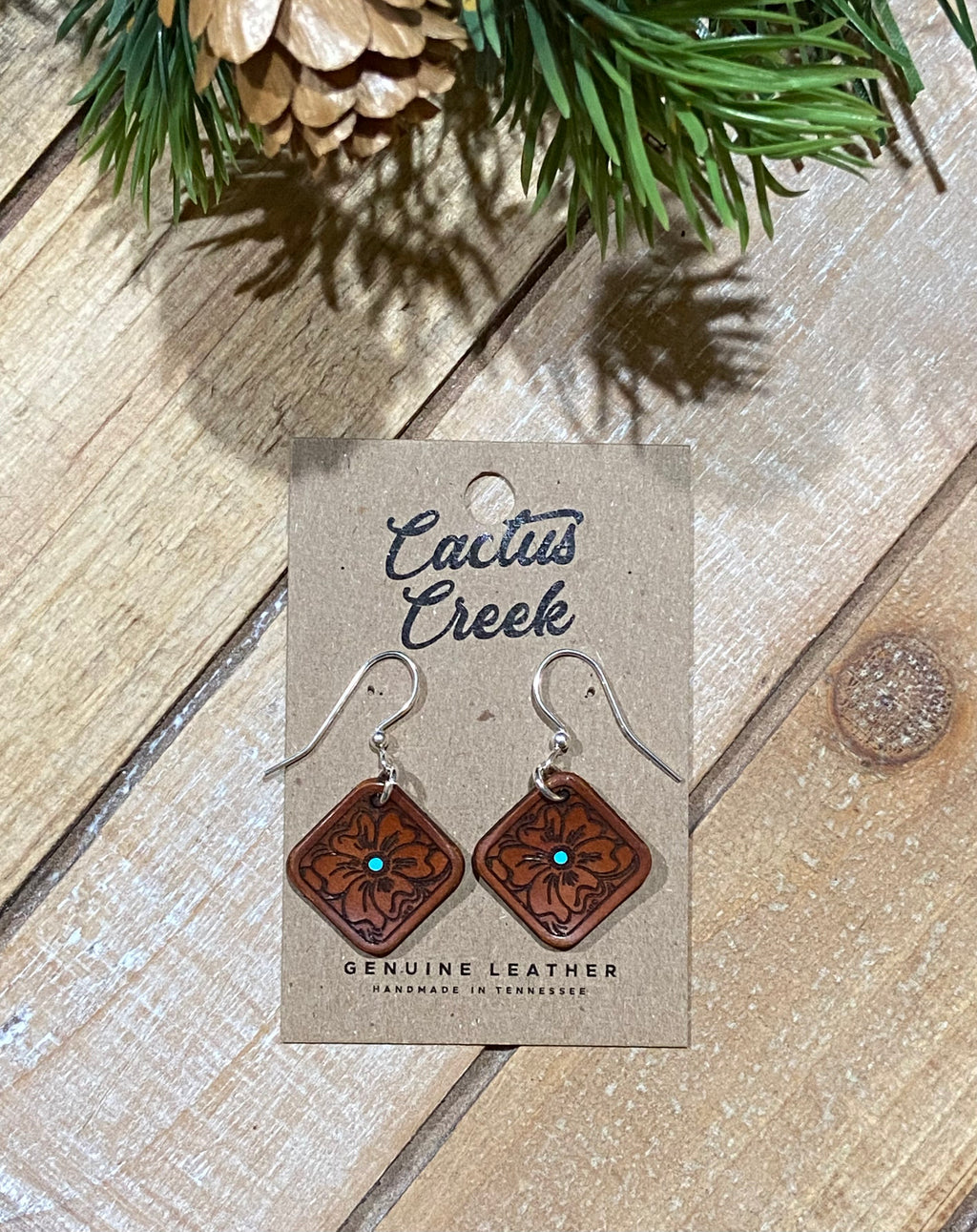 "Primrose" Hand Engraved Leather Earrings