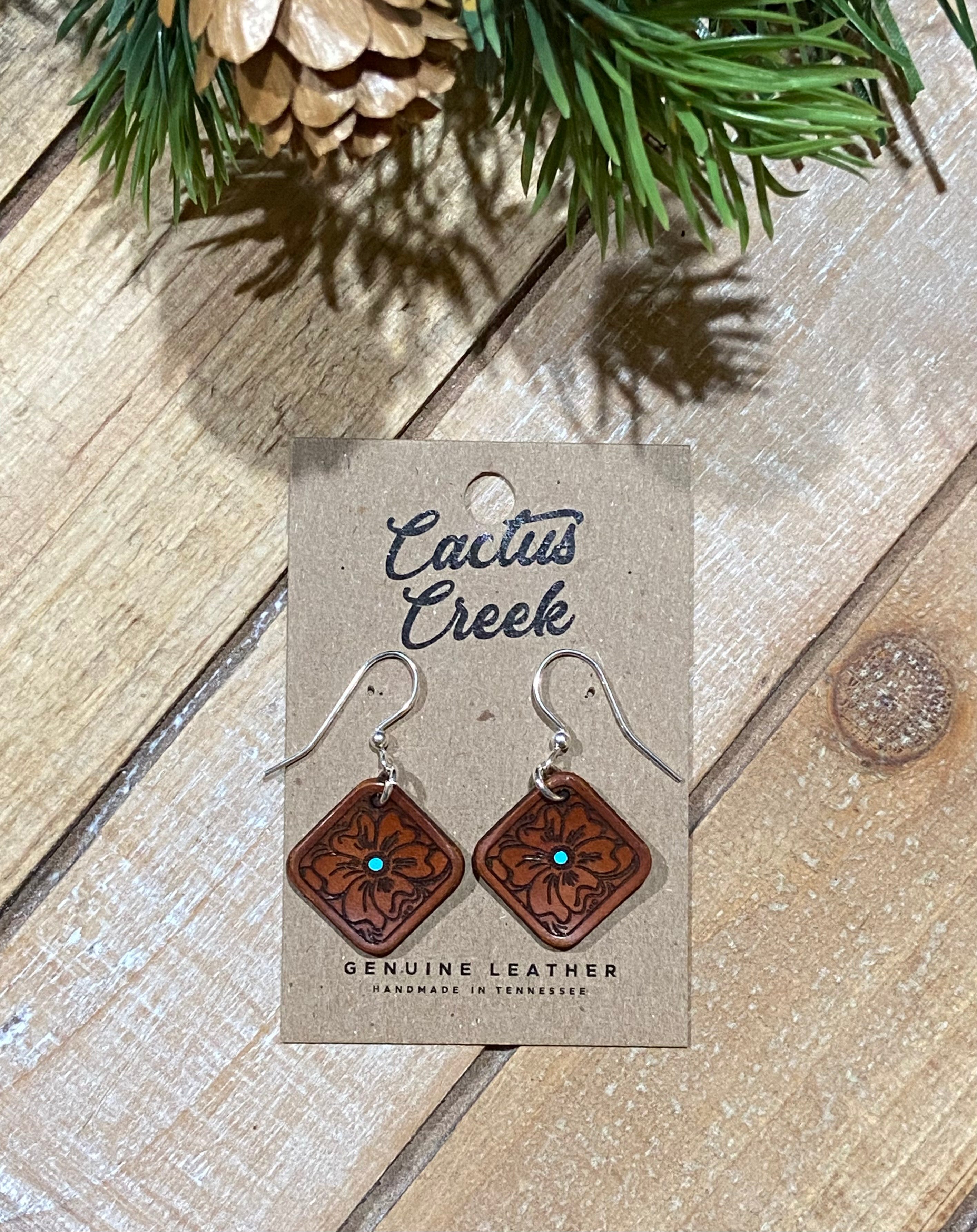 "Primrose" Hand Engraved Leather Earrings