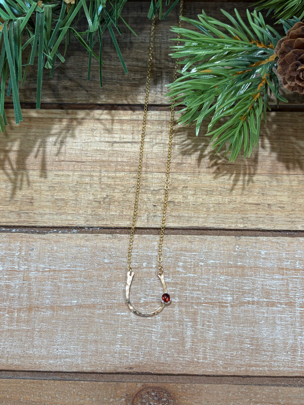 Lucky Garnet Horseshoe Necklace