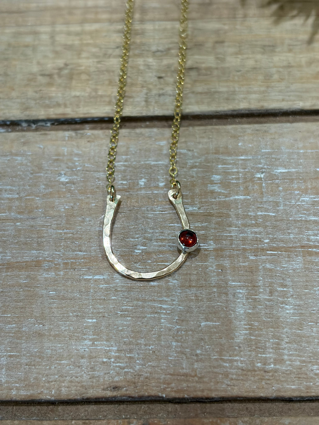 Lucky Garnet Horseshoe Necklace