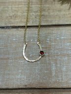 Lucky Garnet Horseshoe Necklace