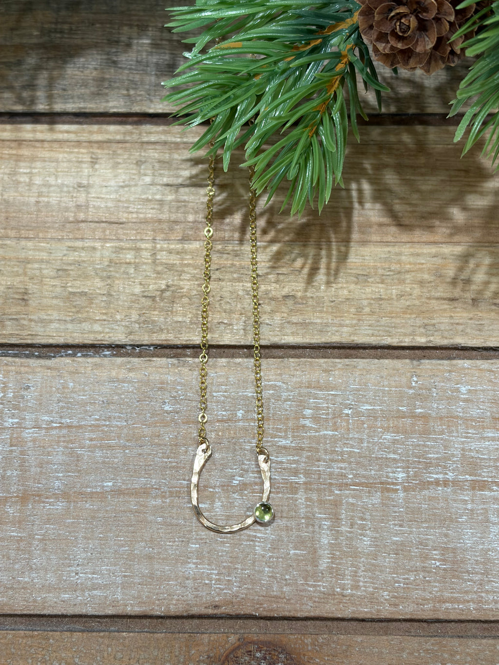 Lucky Peridot Horseshoe Necklace