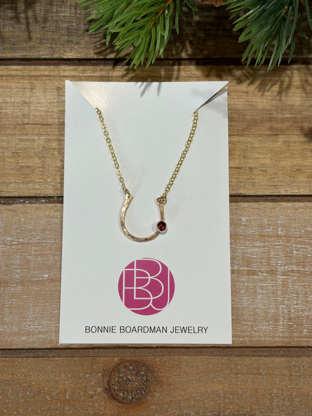 Lucky Garnet Horseshoe Necklace