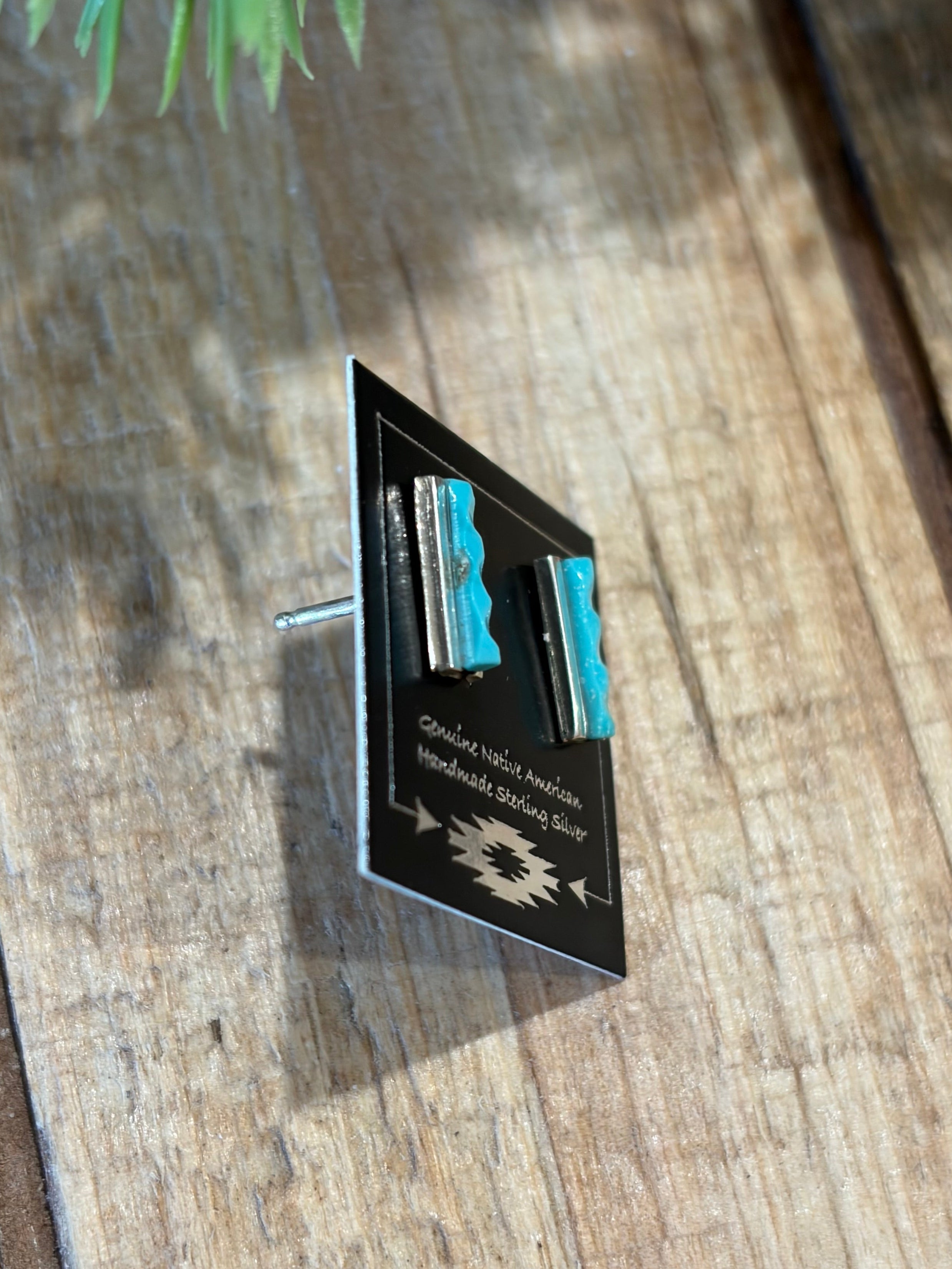 Rugged Turquoise Bar Stud Earrings