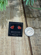 Coral Inlay Heart Stud Earrings