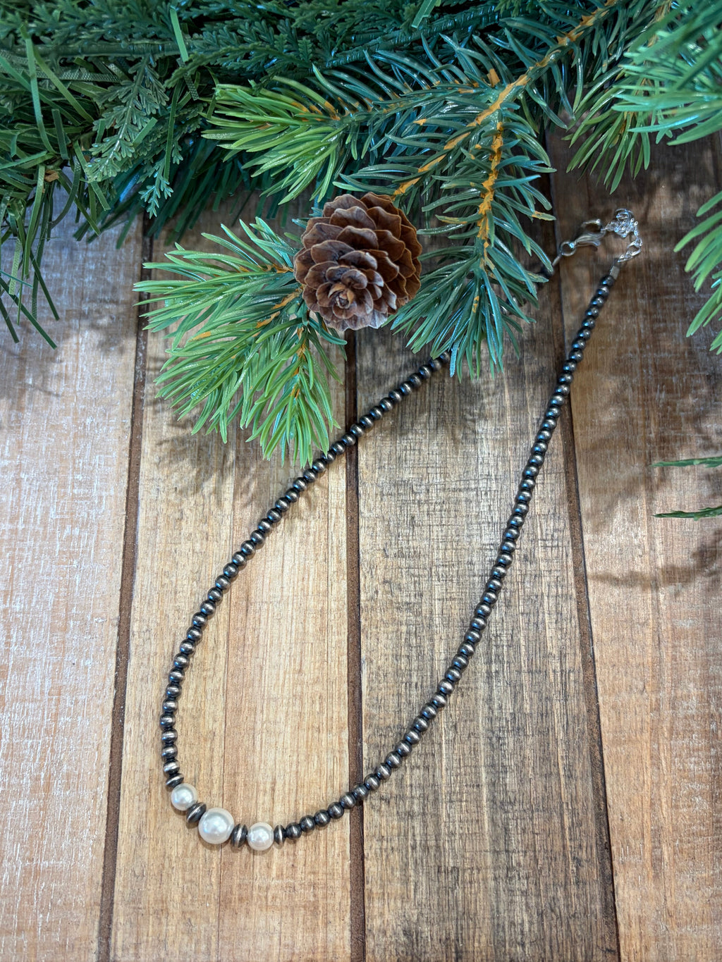 Freshwater Pearl & Sterling Silver Bead Necklace