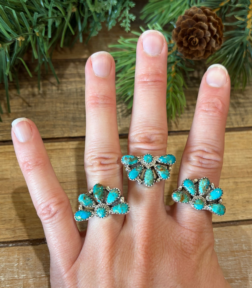 Turquoise Half Cluster Rings