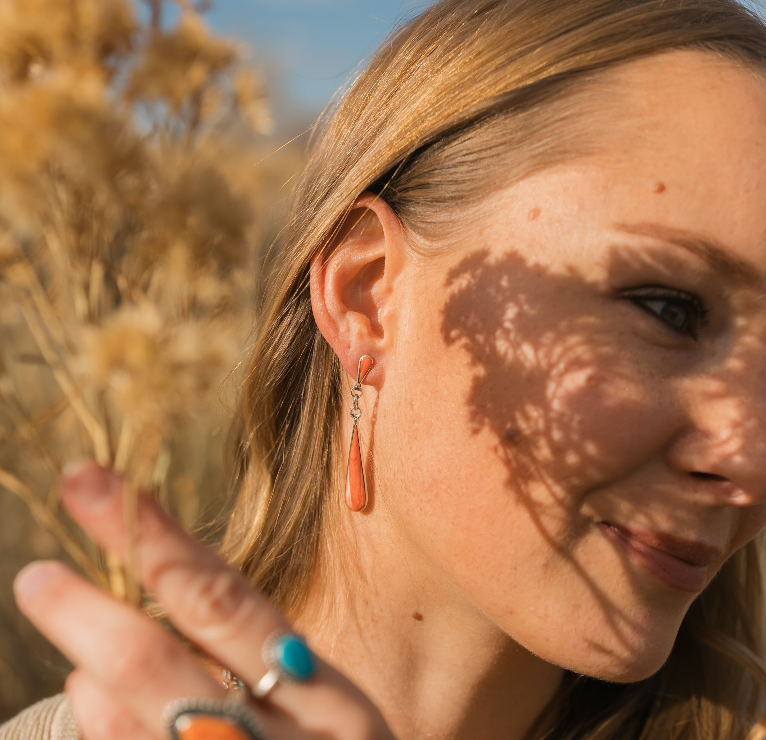 Orange Spiny Oyster Dangle Earrings