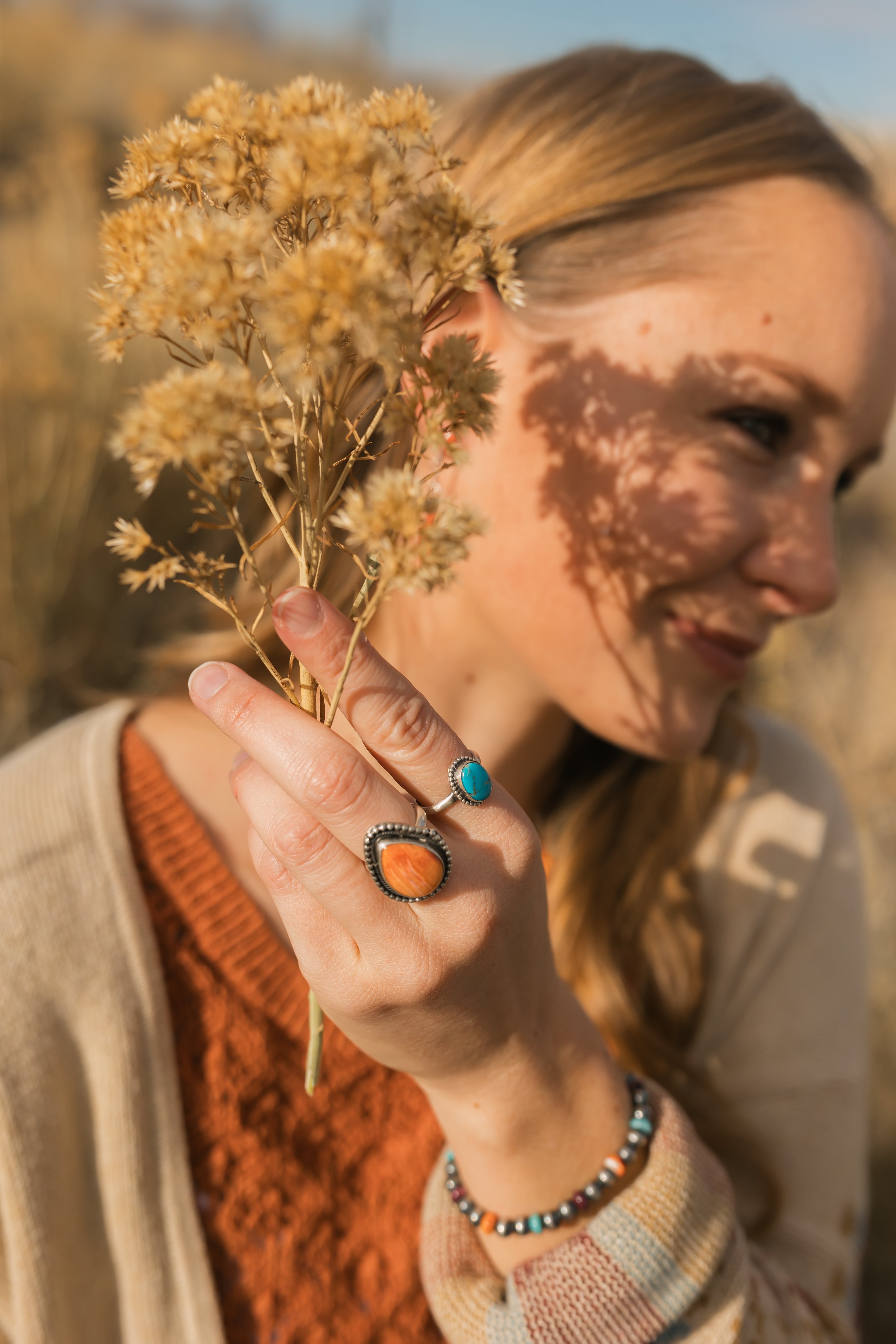 Orange Spiny Oyster Tear Drop Ring