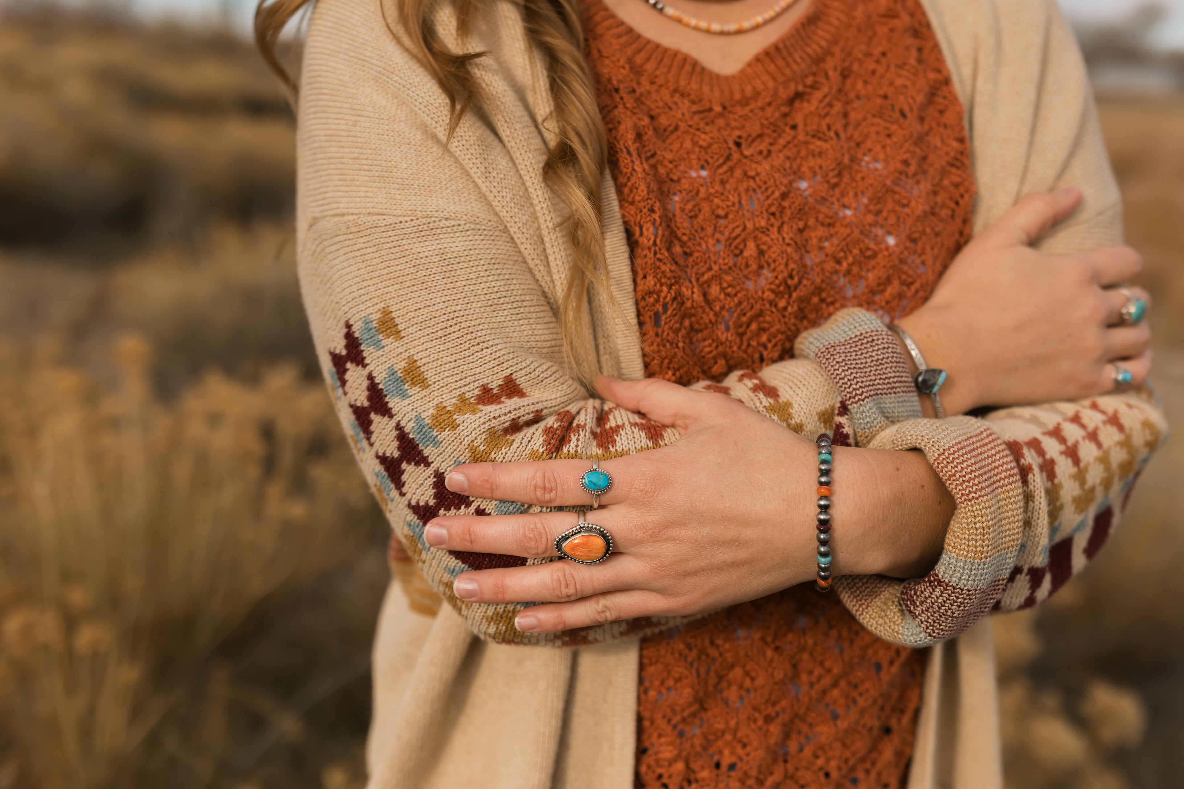 Orange Spiny Oyster Tear Drop Ring