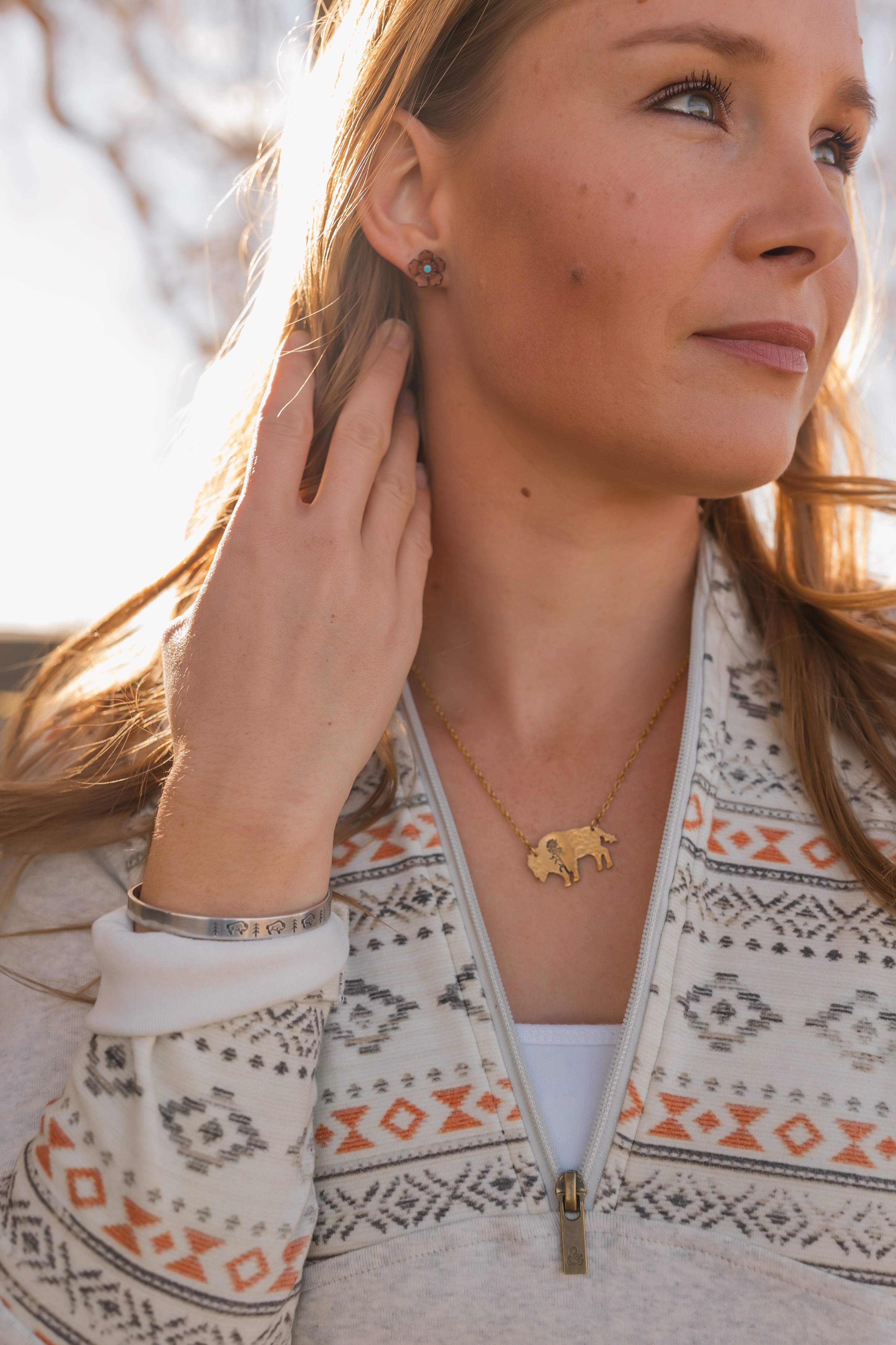 Indian Paintbrush Buffalo Necklace