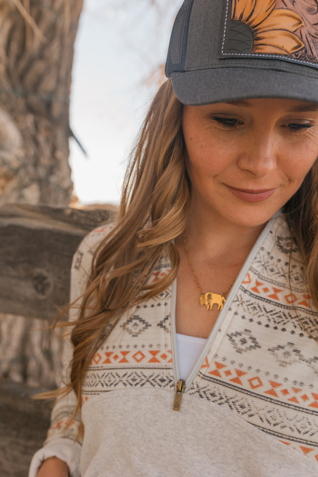 "Sunflower" Hand Tooled Leather Patch Cap