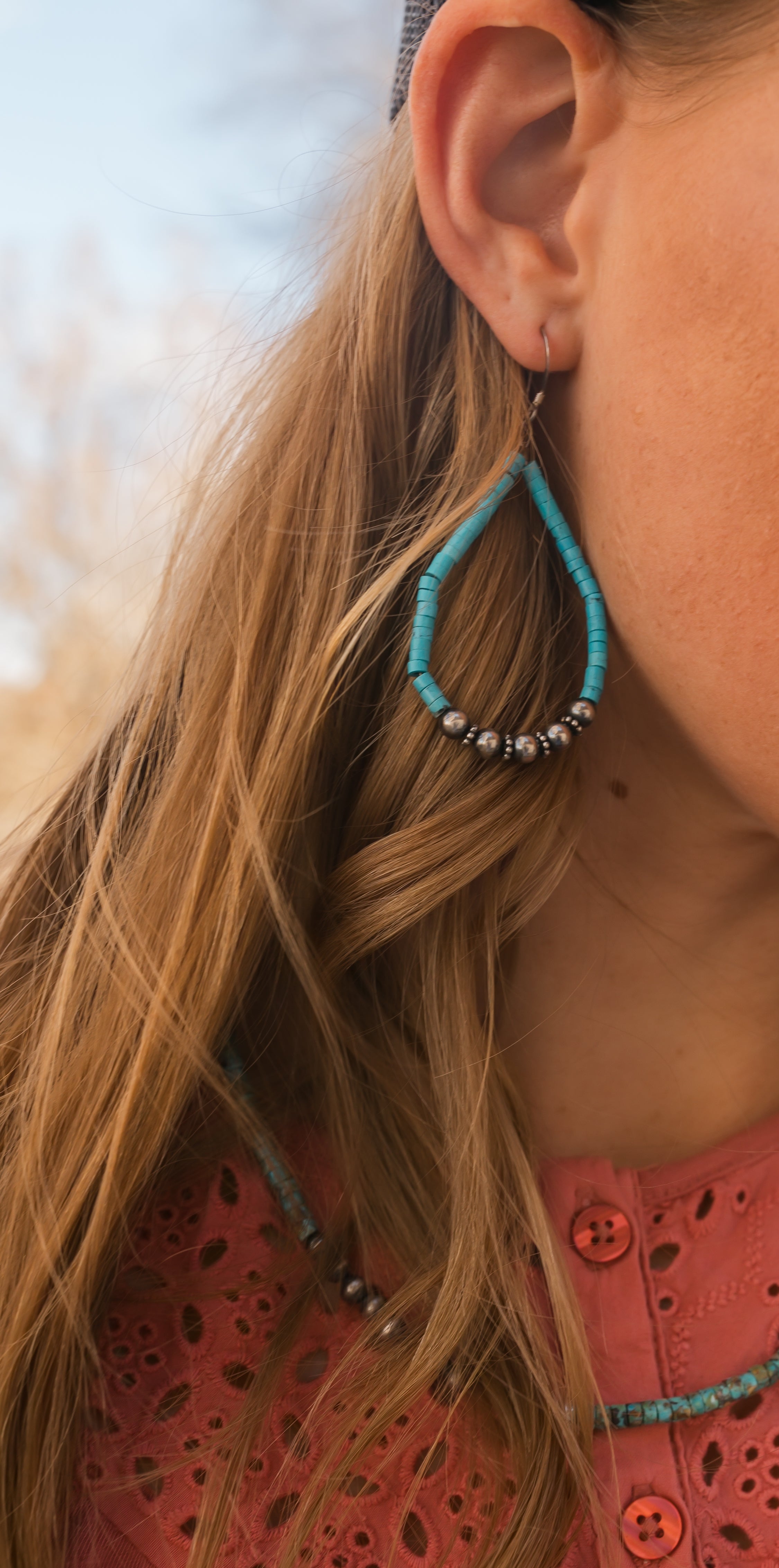 Turquoise Heishi & Sterling Silver Beaded Hoop Earrings