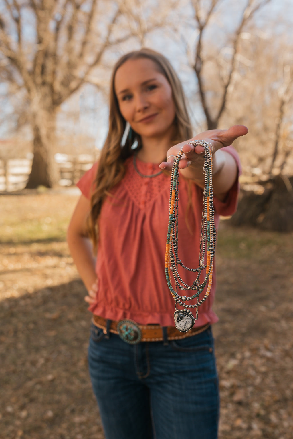 Orange Spiny Oyster & Sterling Silver Beaded Necklace
