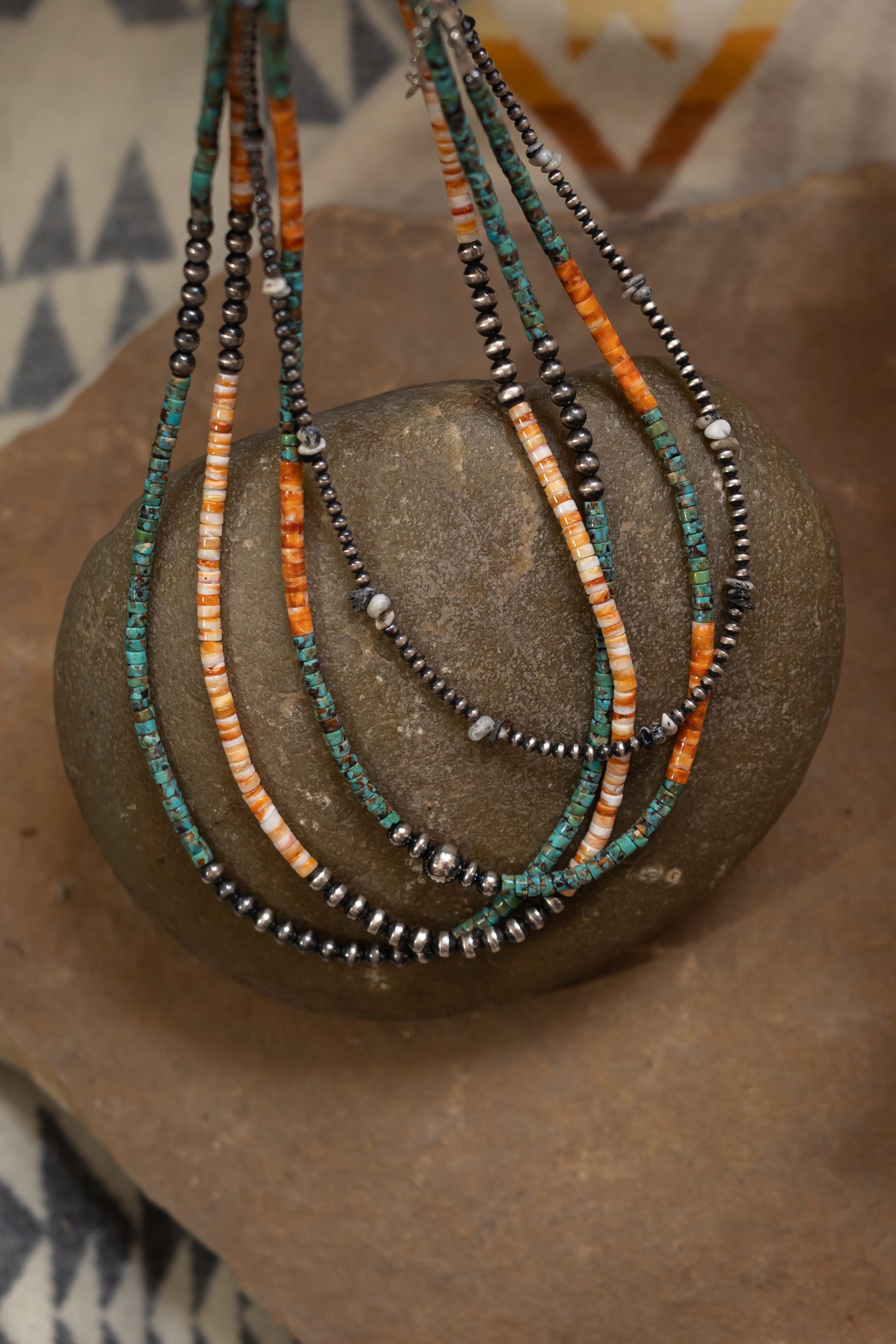 Turquoise Heishi & Sterling Silver Beaded Necklace