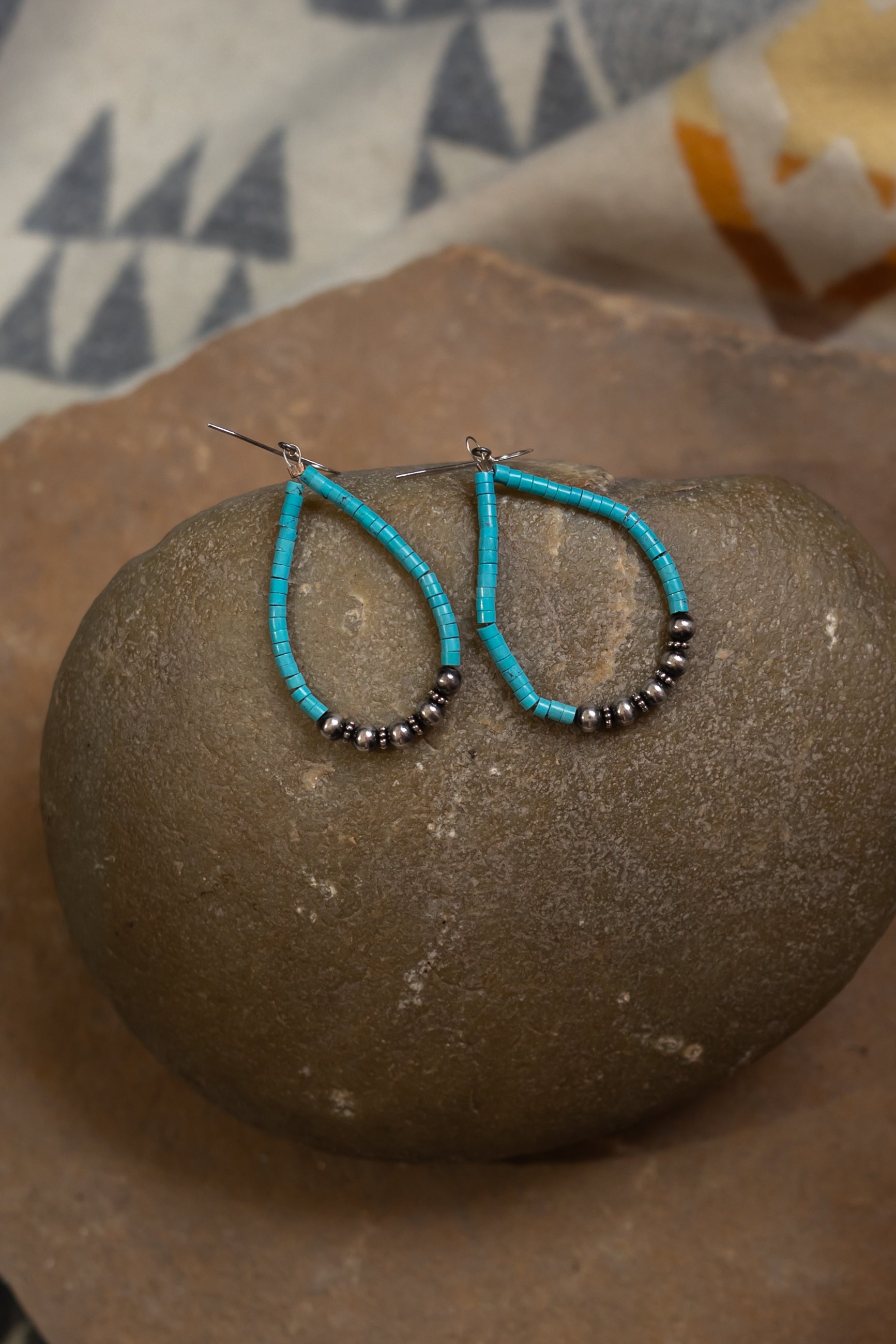 Turquoise Heishi & Sterling Silver Beaded Hoop Earrings