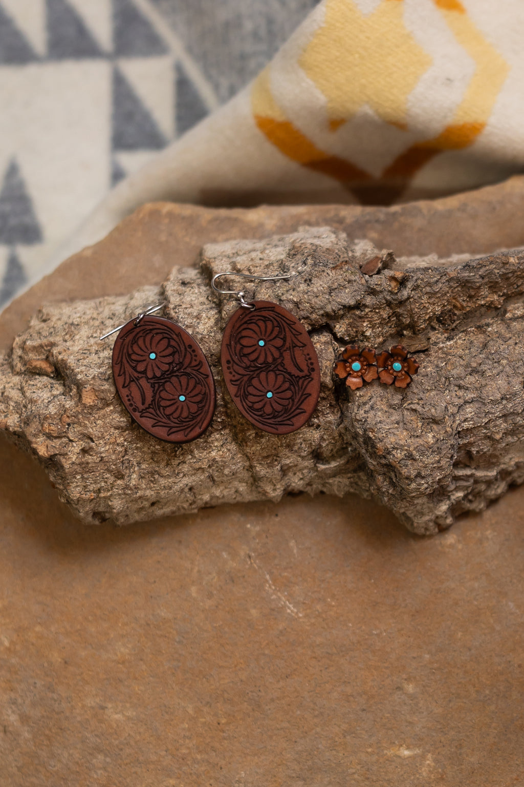 "Laura" Hand Engraved Leather Earrings